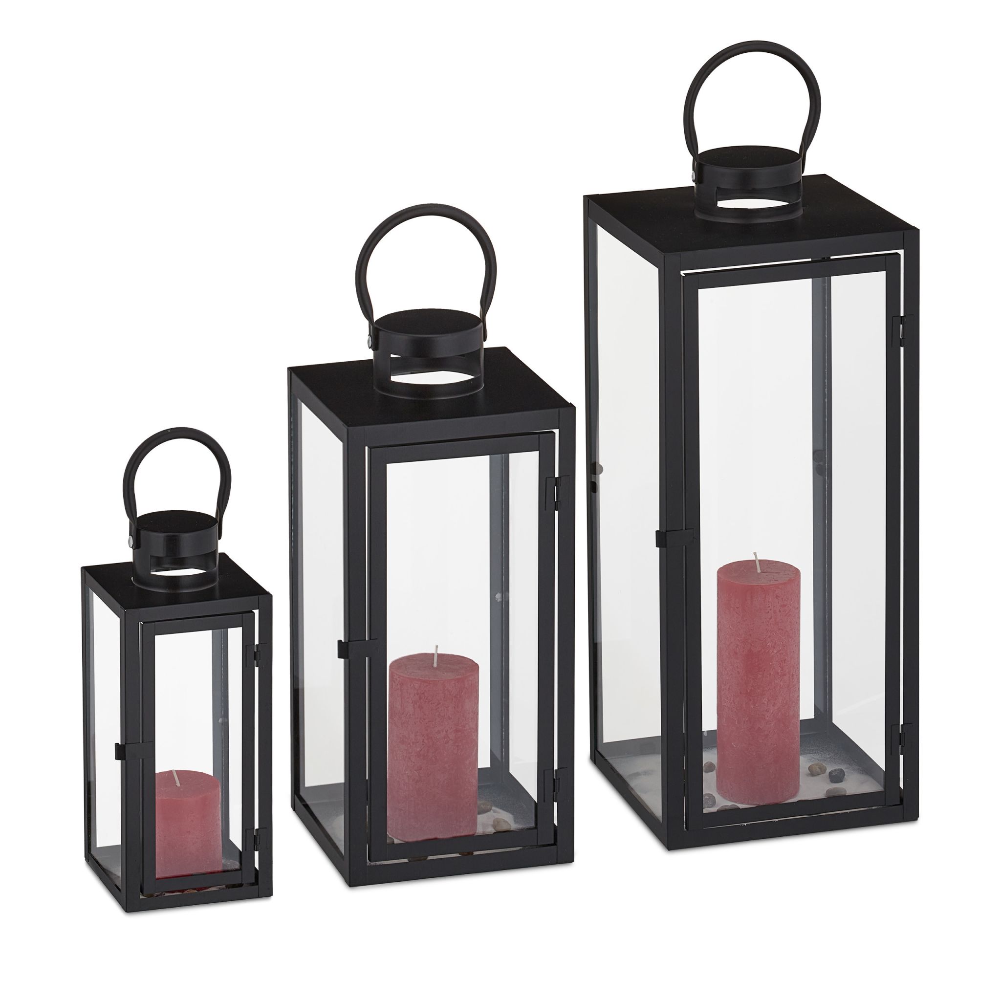 Laternen 3er-Set Schwarz-Transparent