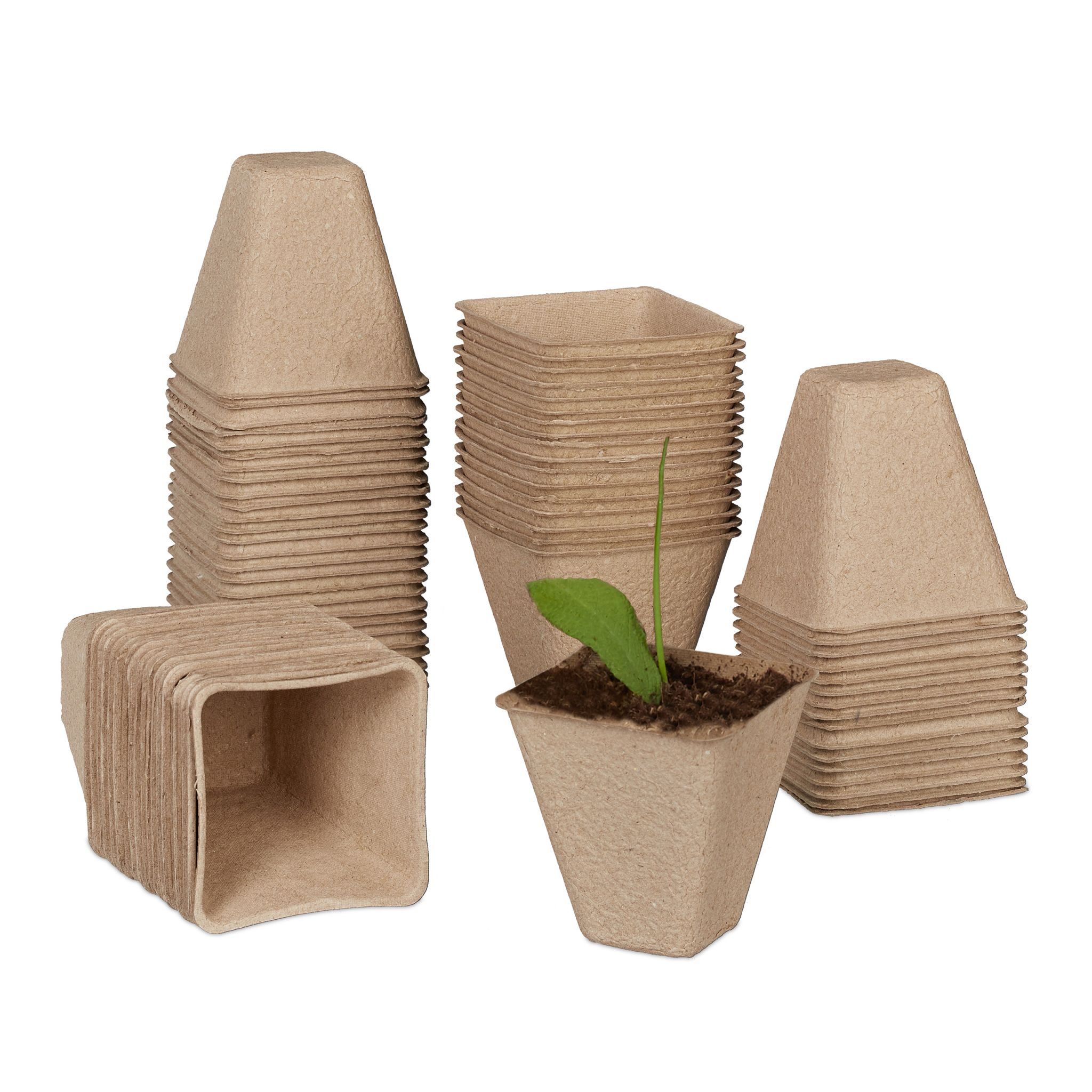 Anzuchttöpfe eckig 80er-Set 8cm Hellbraun