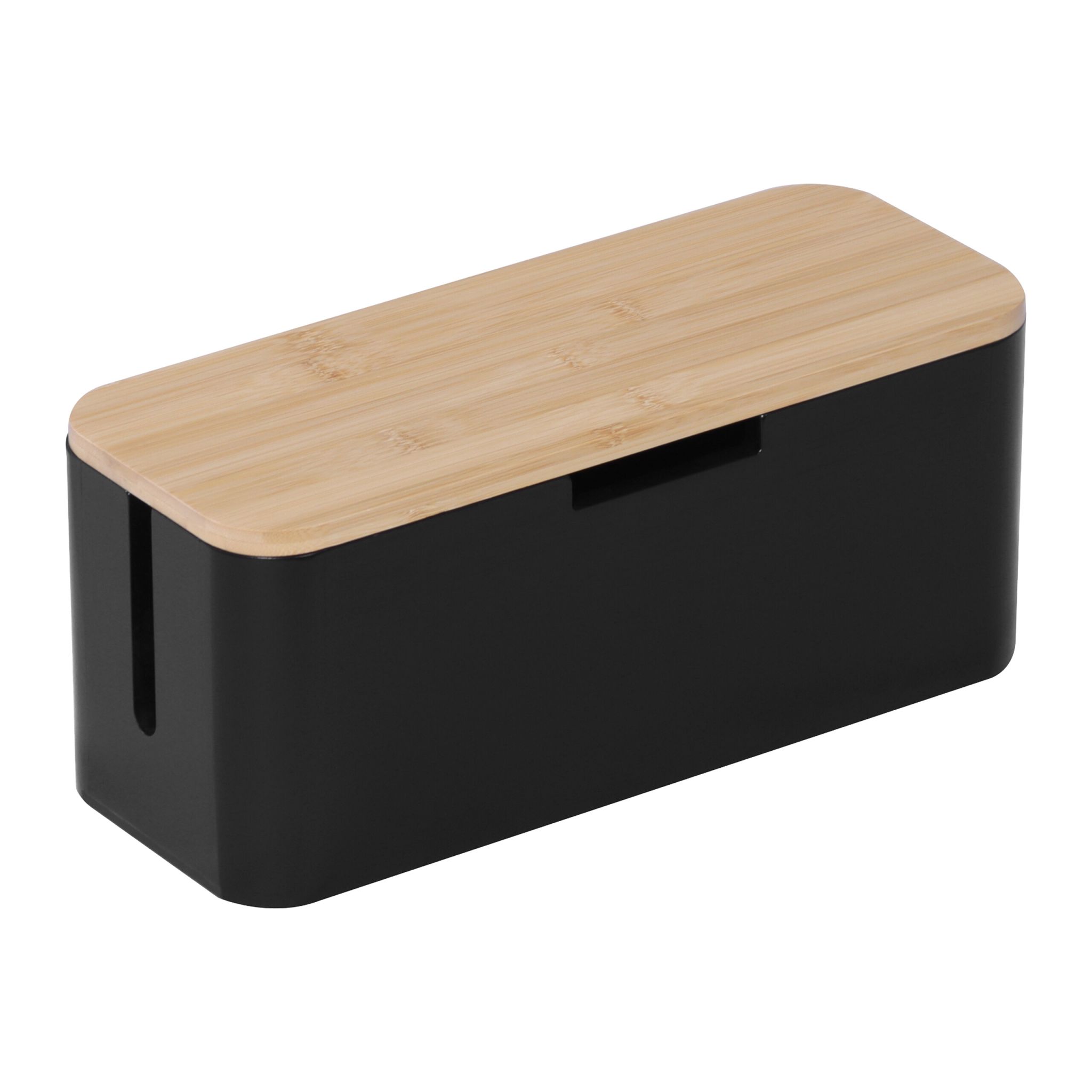 Kabelbox Bambus Hellbraun-Schwarz