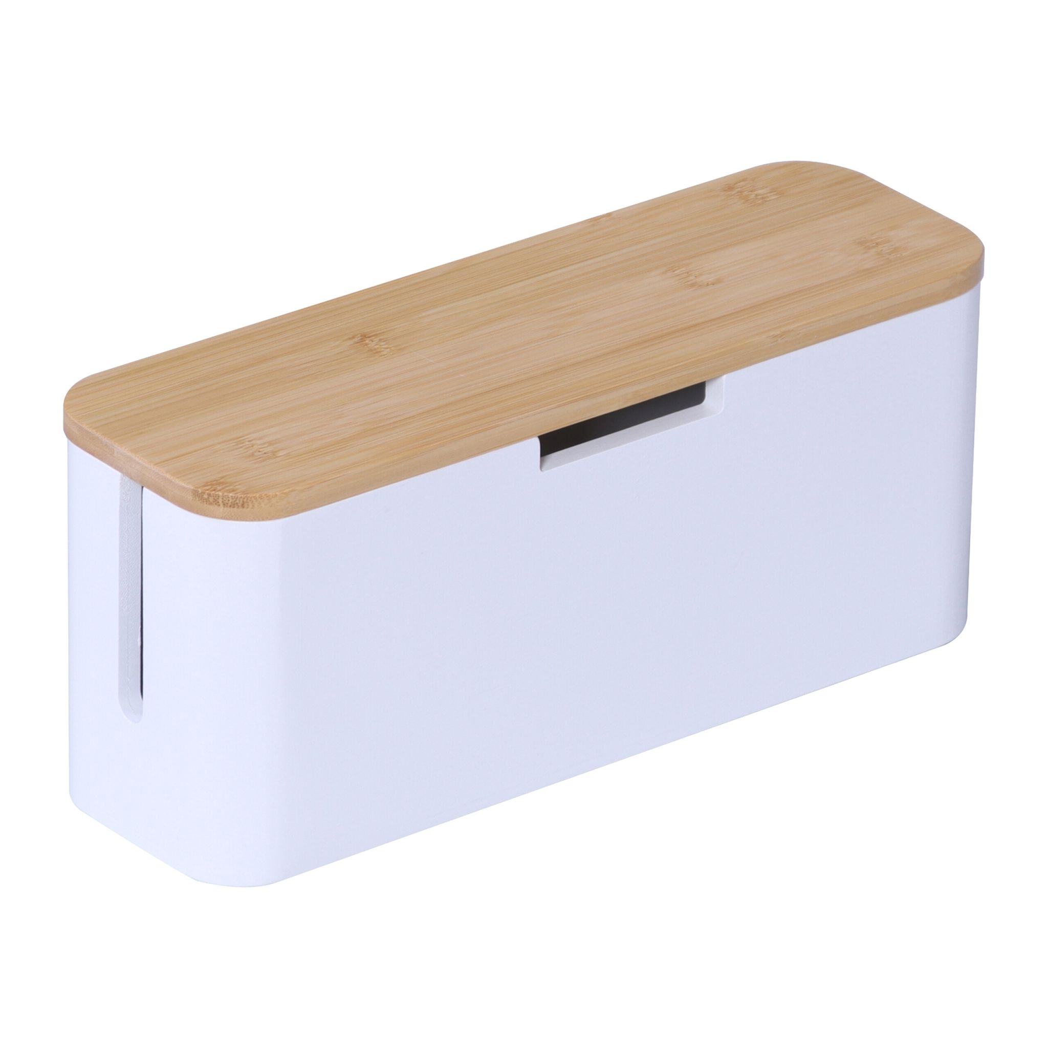 Kabelbox Bambus Weiss-Hellbraun