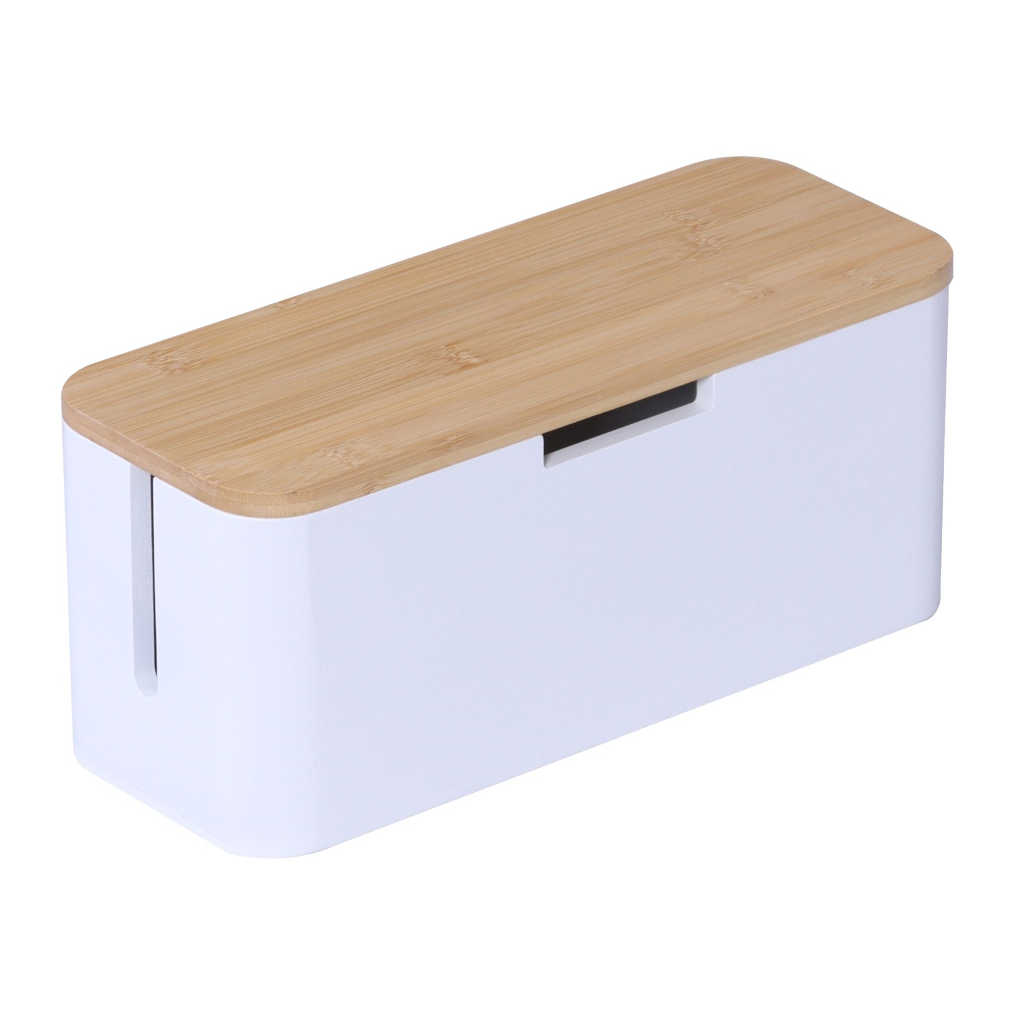 Kabelbox Bambus Weiss-Hellbraun