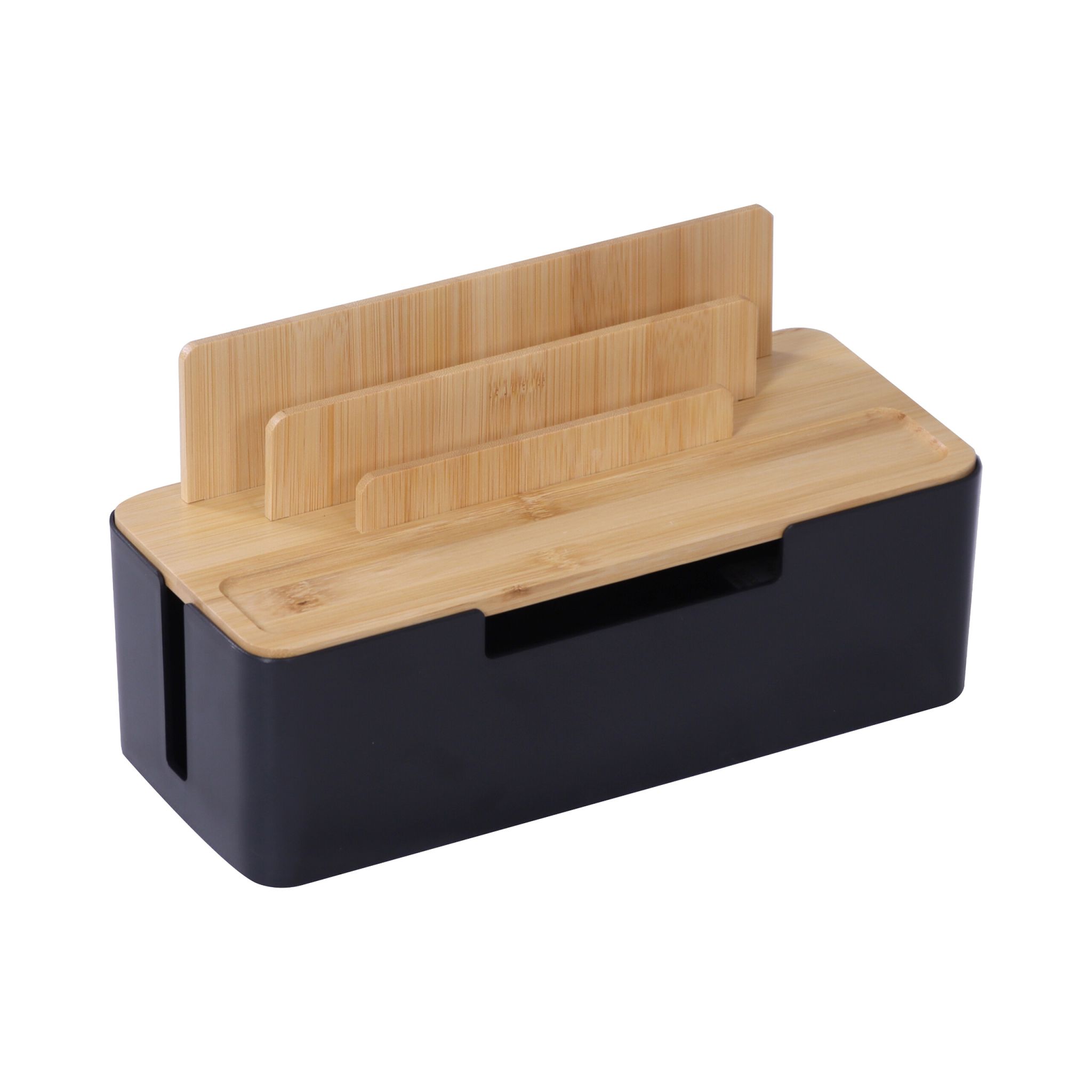 Kabelbox mit Handyhalter Hellbraun-Schwarz