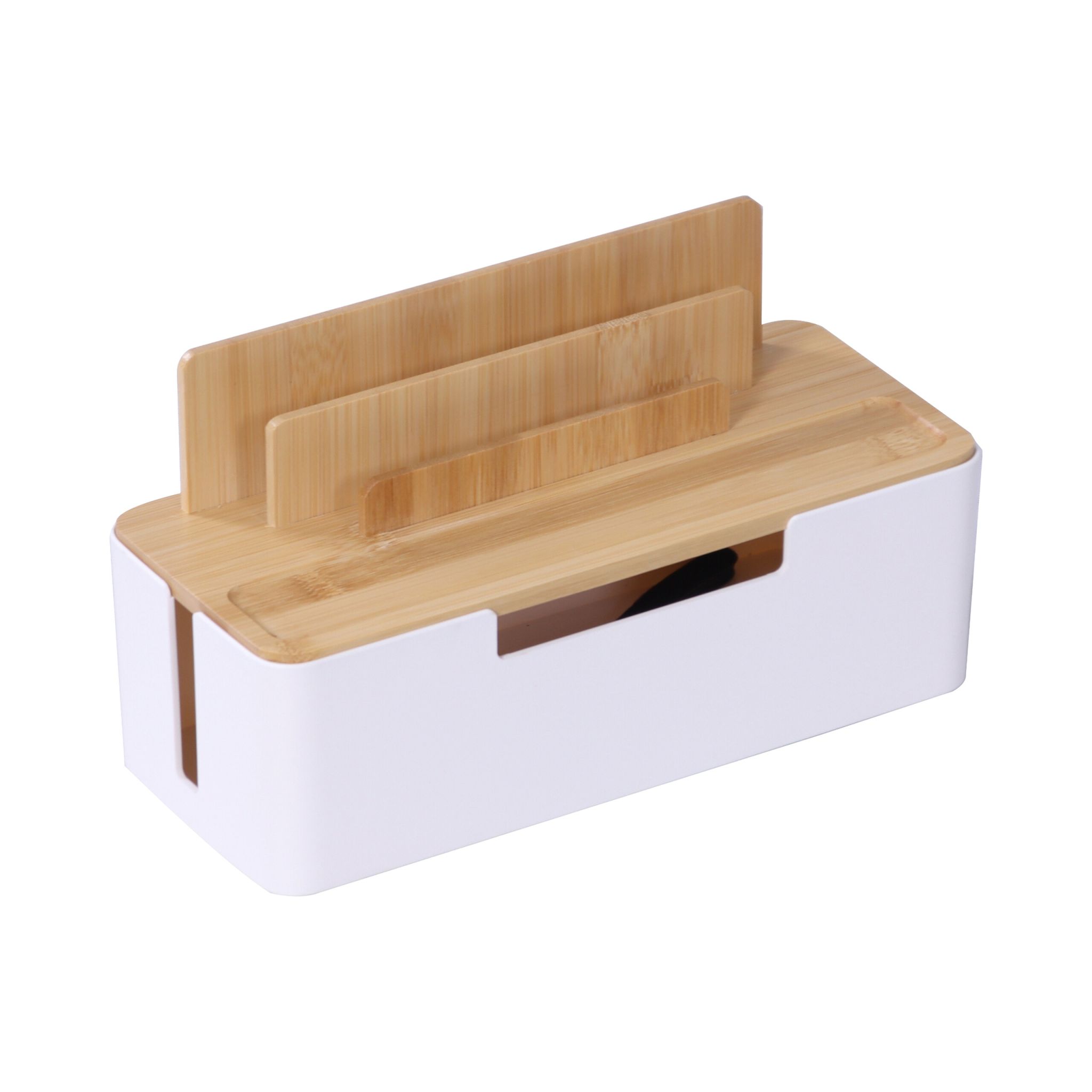 Kabelbox mit Handyhalter Weiss-Hellbraun