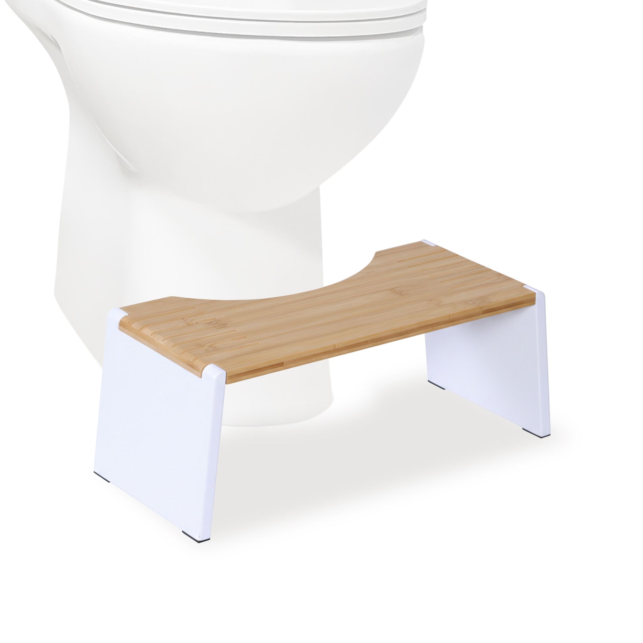 Klappbarer Toilettenhocker Bambus Weiss-Hellbraun