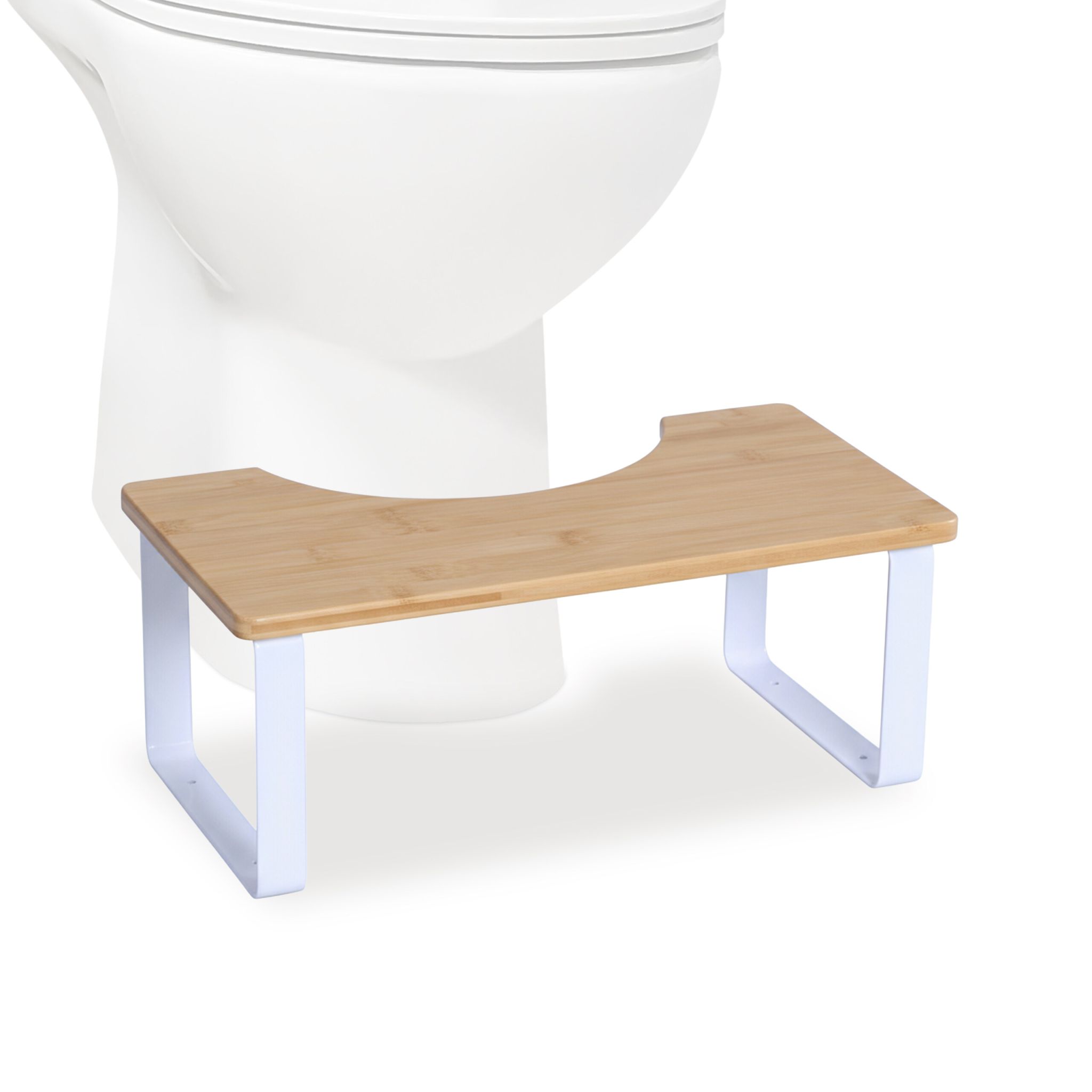 Toilettenhocker Bambus & Metall Weiss-Hellbraun
