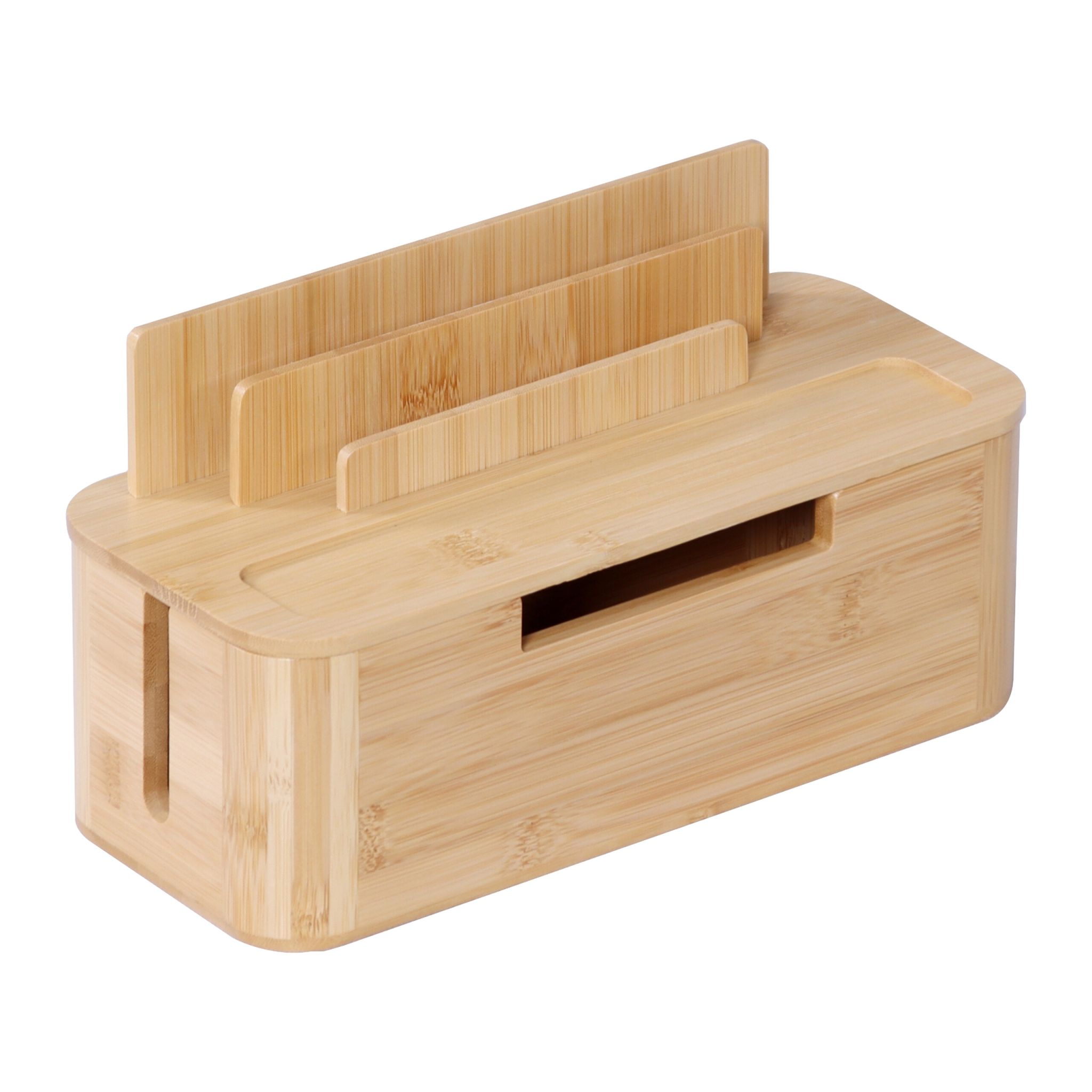 Kabelbox mit Handyhalter Bambus Hellbraun