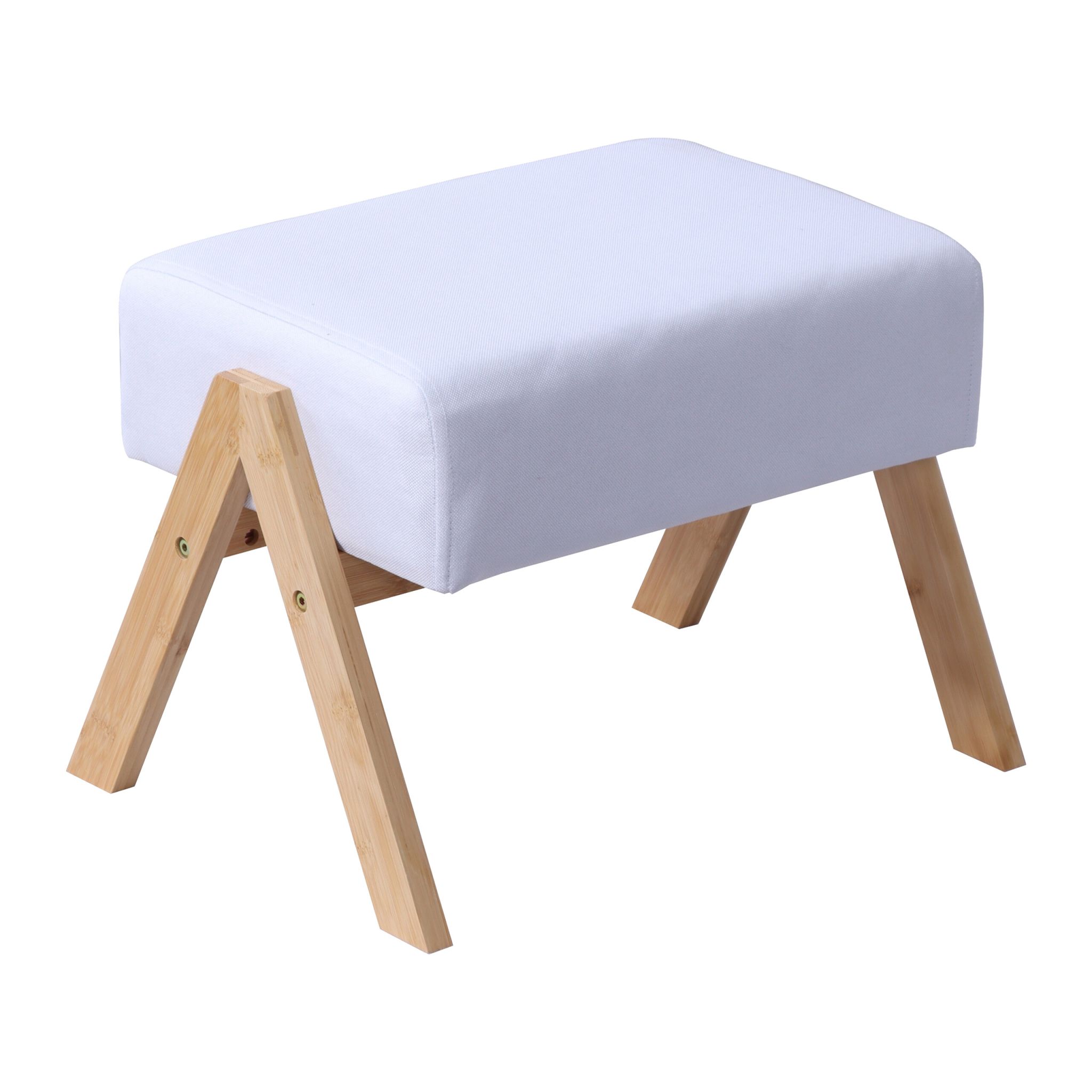 Fusshocker Bambus & Stoff Creme-Hellbraun