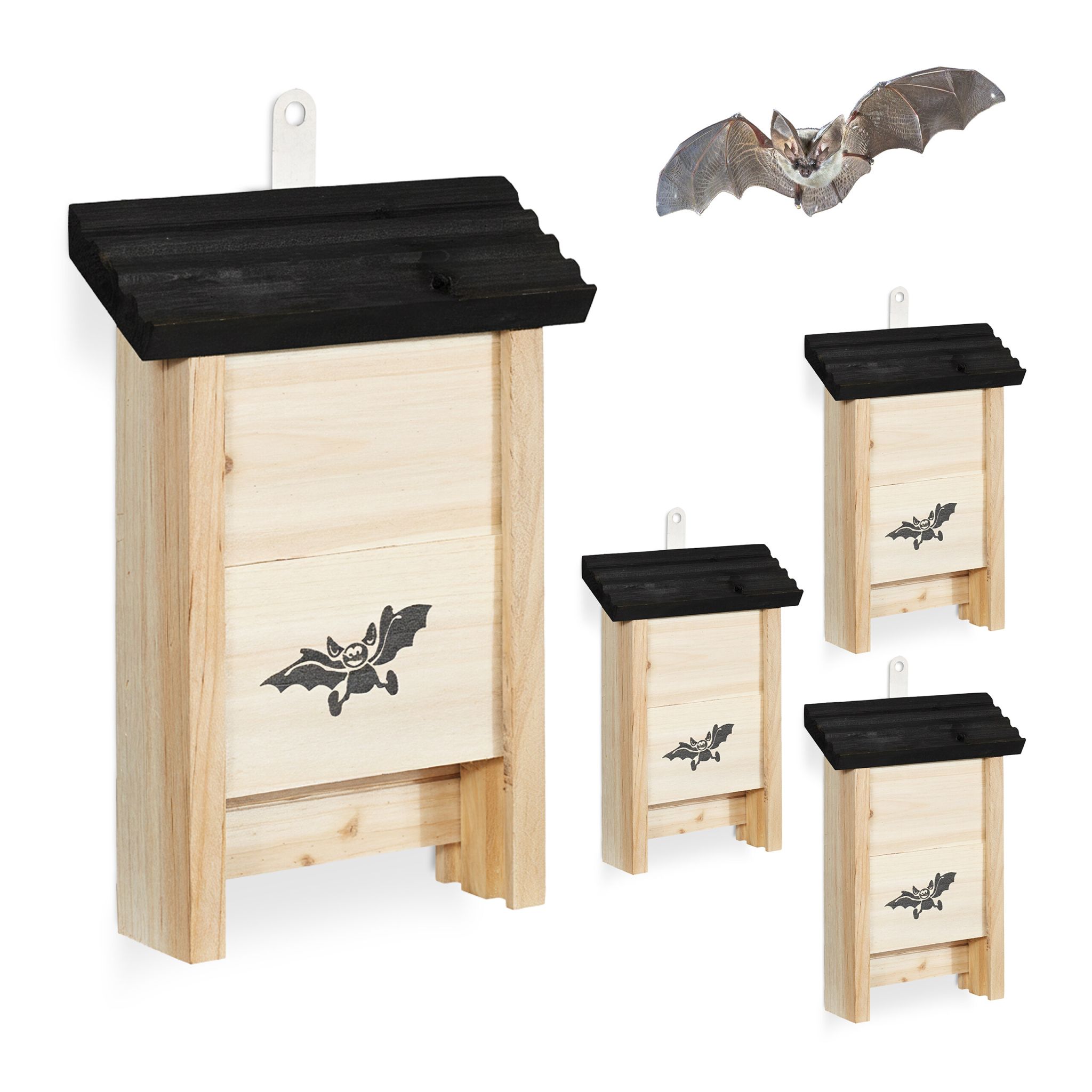 Fledermauskasten 4er-Set Hellbraun-Schwarz