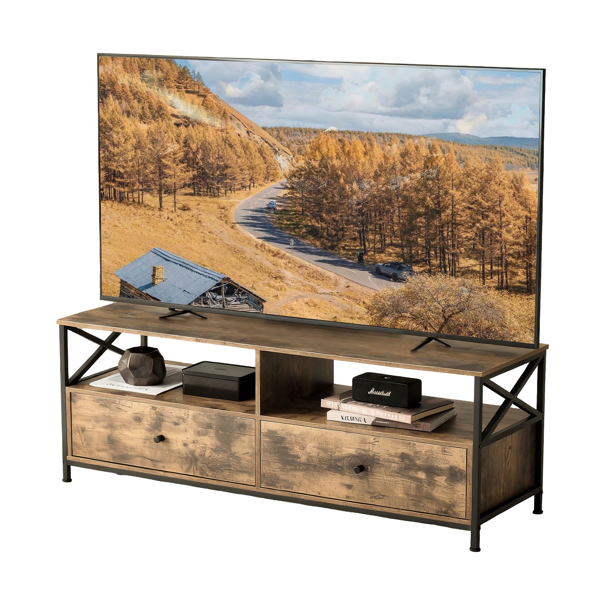 TV Lowboard mit Schubladen Braun-Schwarz