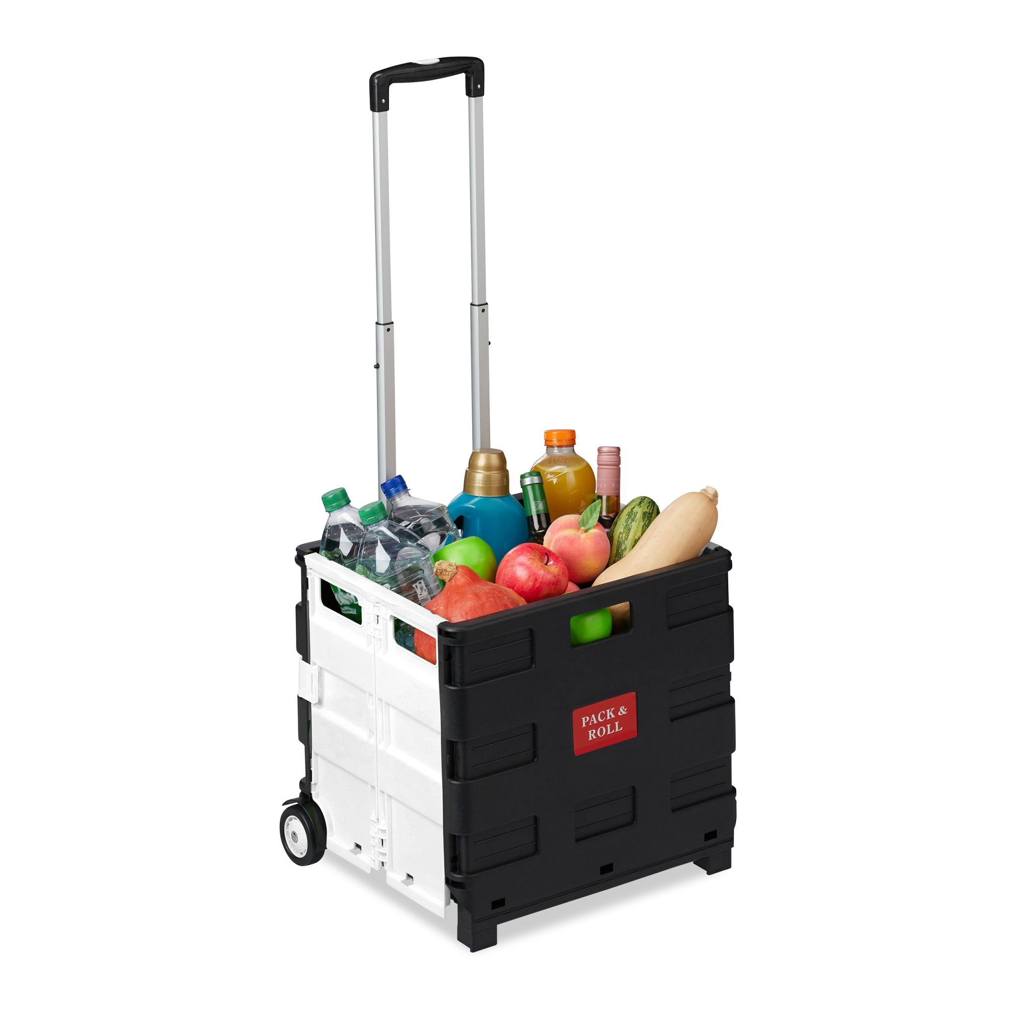 Einkaufstrolley klappbar mit Rollen Weiss-Schwarz-Silber