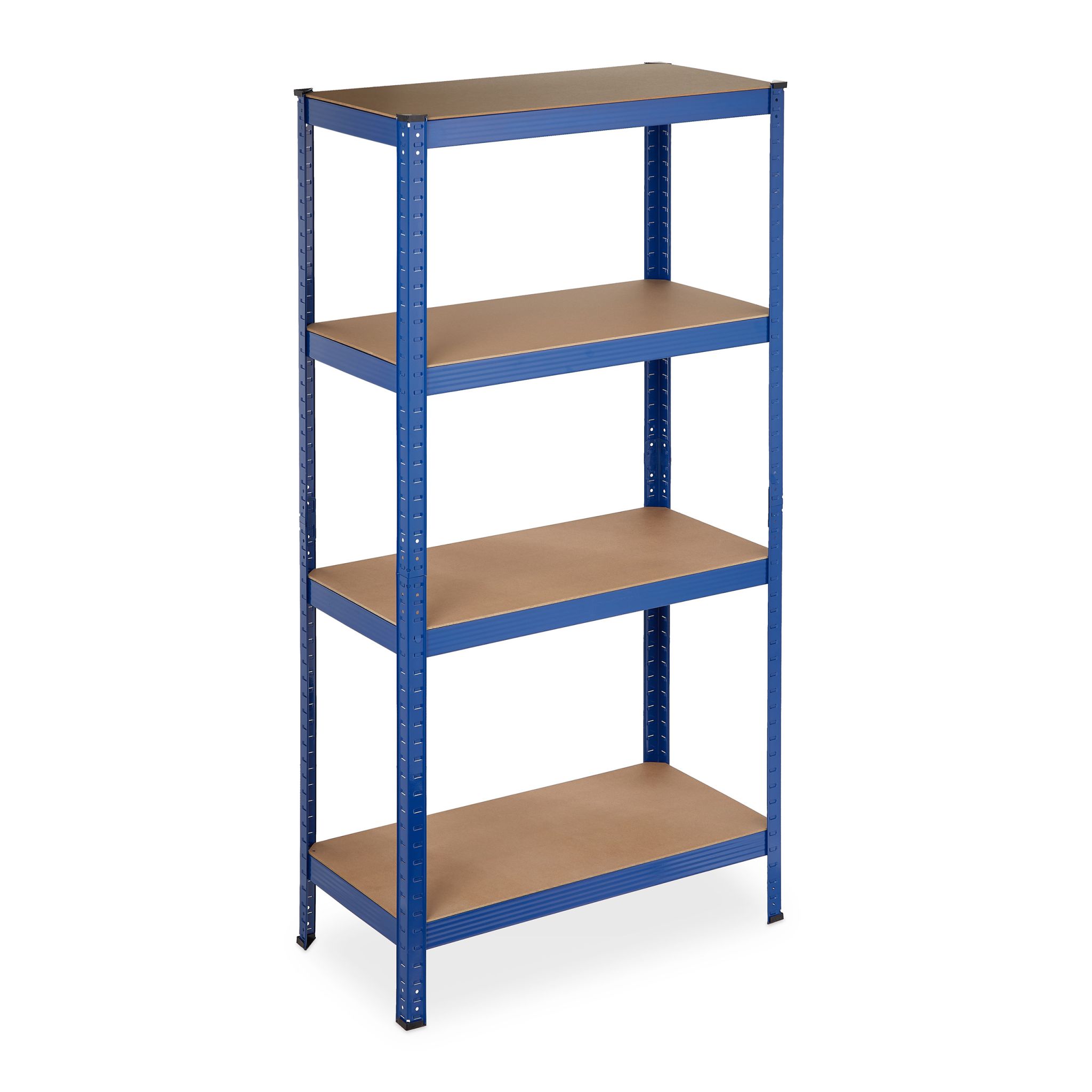 Schwerlastregal in Blau mit 4 Ebenen Blau-Hellbraun-Schwarz