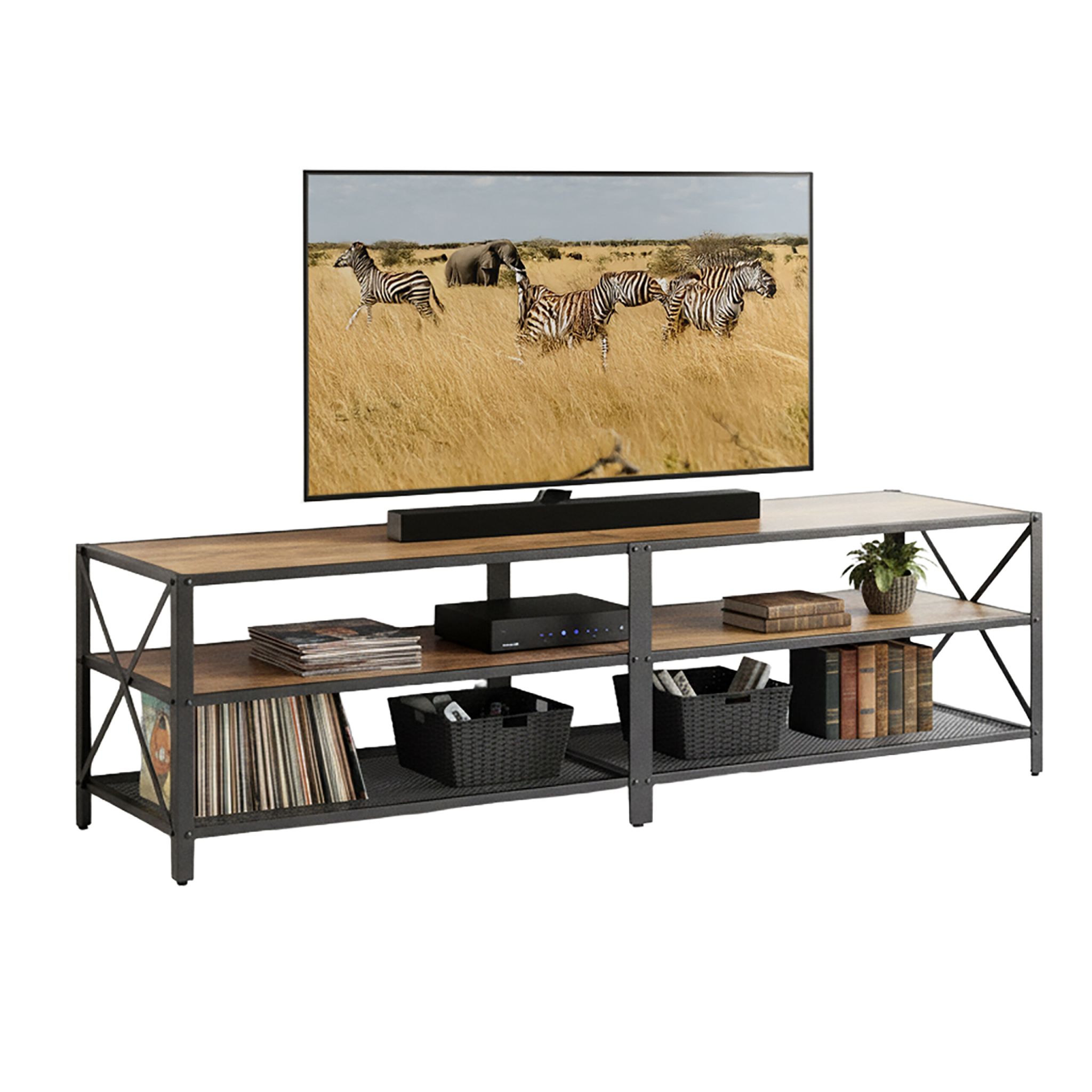 TV Lowboard 4 Fächer Braun-Schwarz