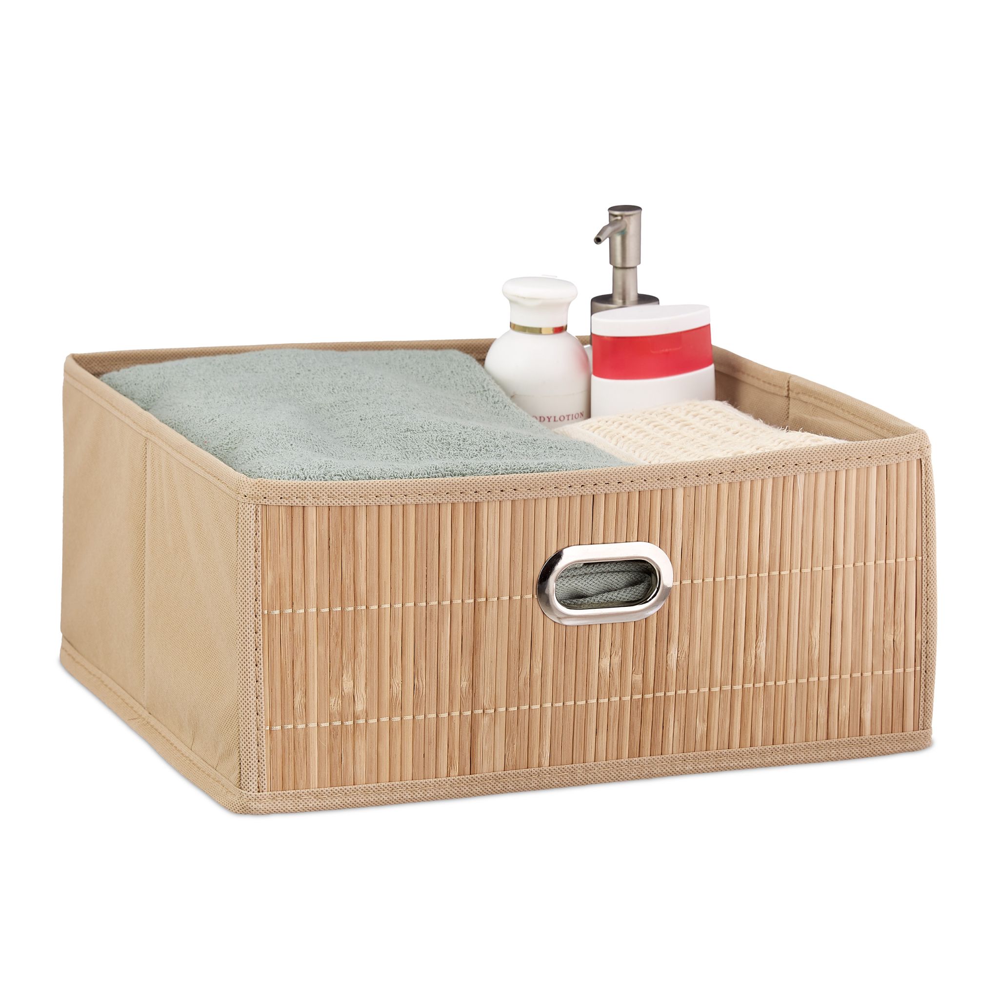 Aufbewahrungskorb Bambus flach Beige-Hellbraun