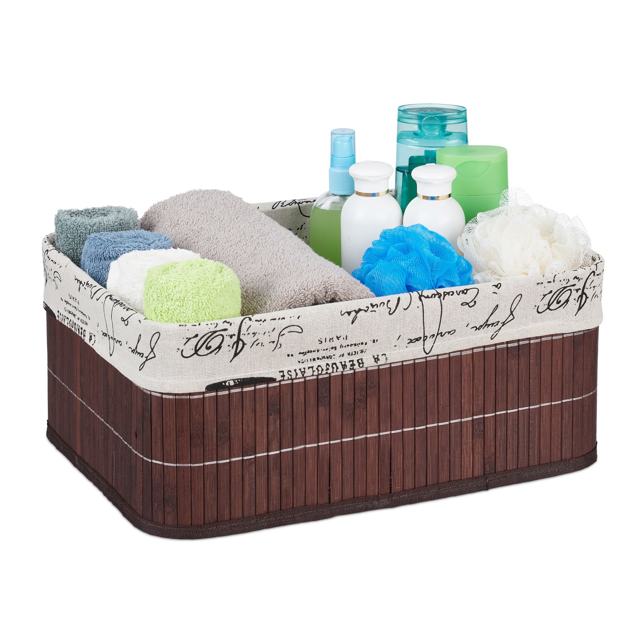 Aufbewahrungskorb Bambus mit Print Braun-Creme-Schwarz