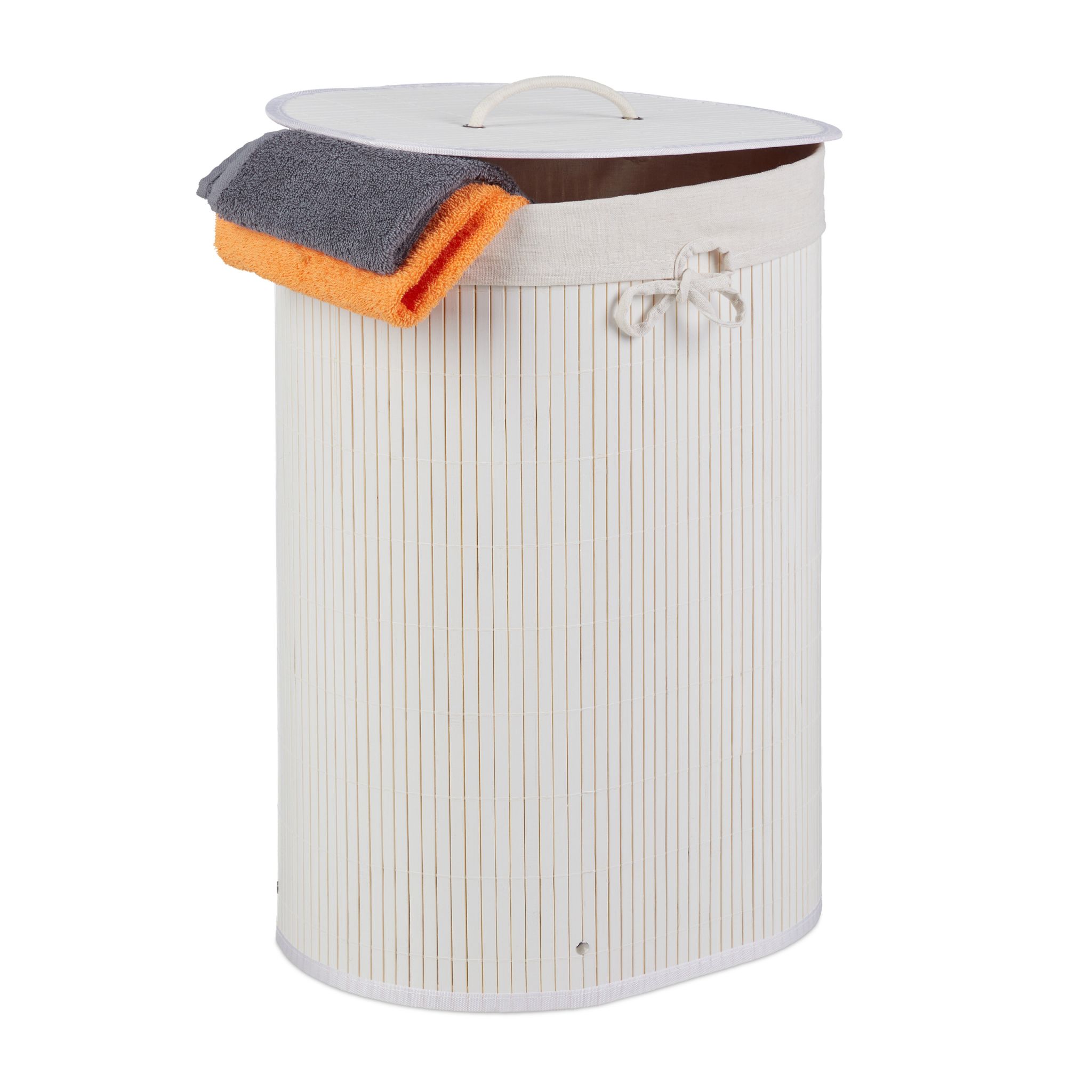 Wäschekorb oval Bambus Weiss-Creme