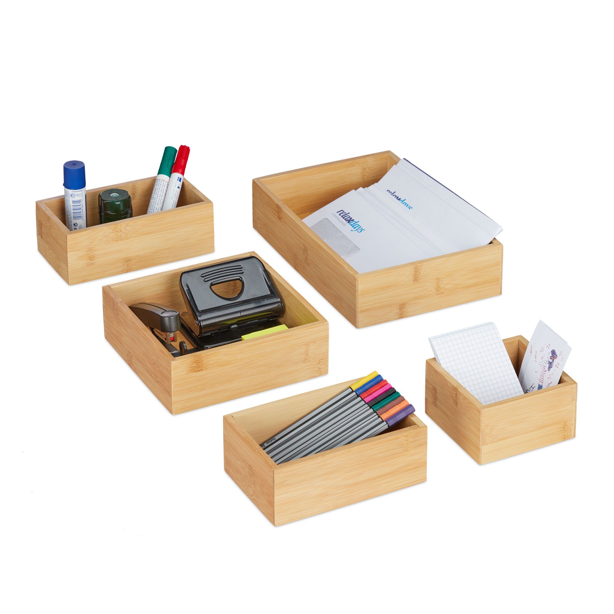 Ordnungsboxen Bambus 5er-Set Hellbraun