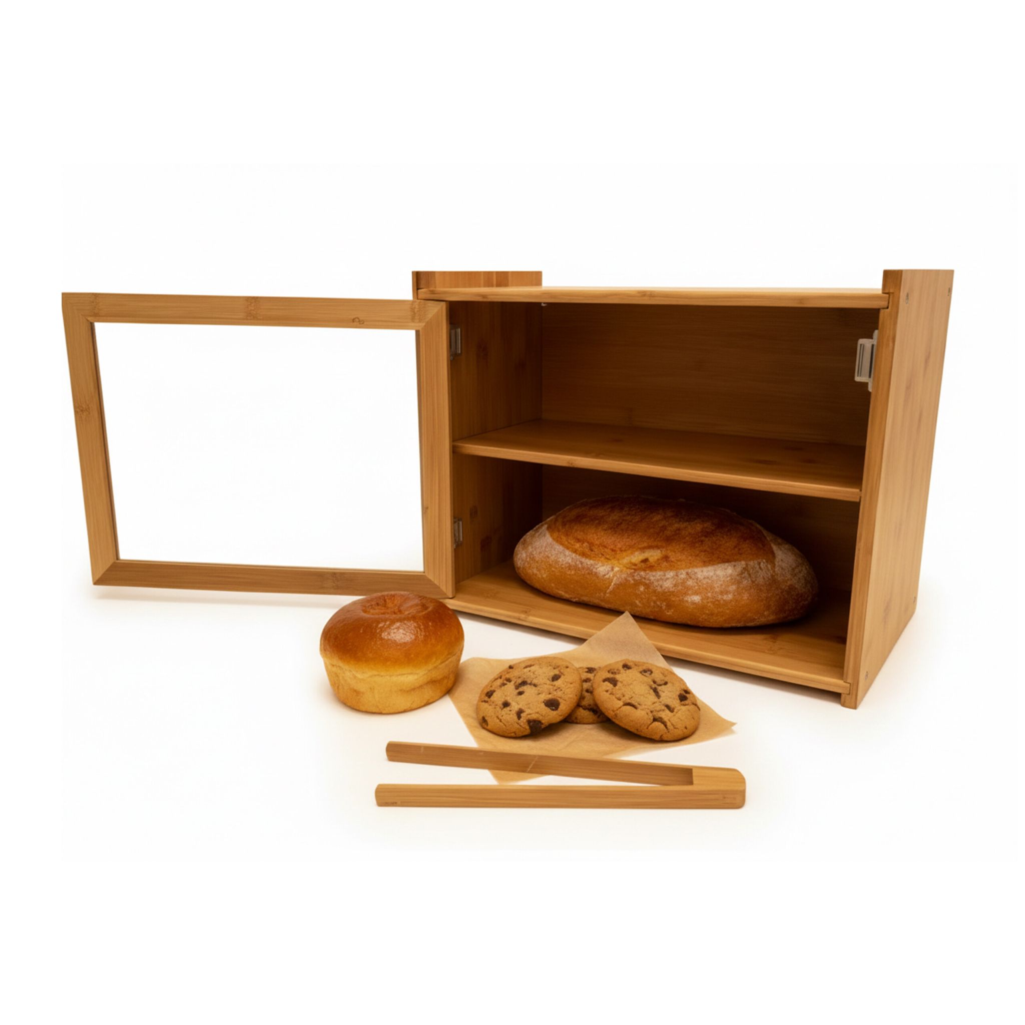 Brotkasten Bambus 2 Etagen Sichtfenster Hellbraun-Transparent