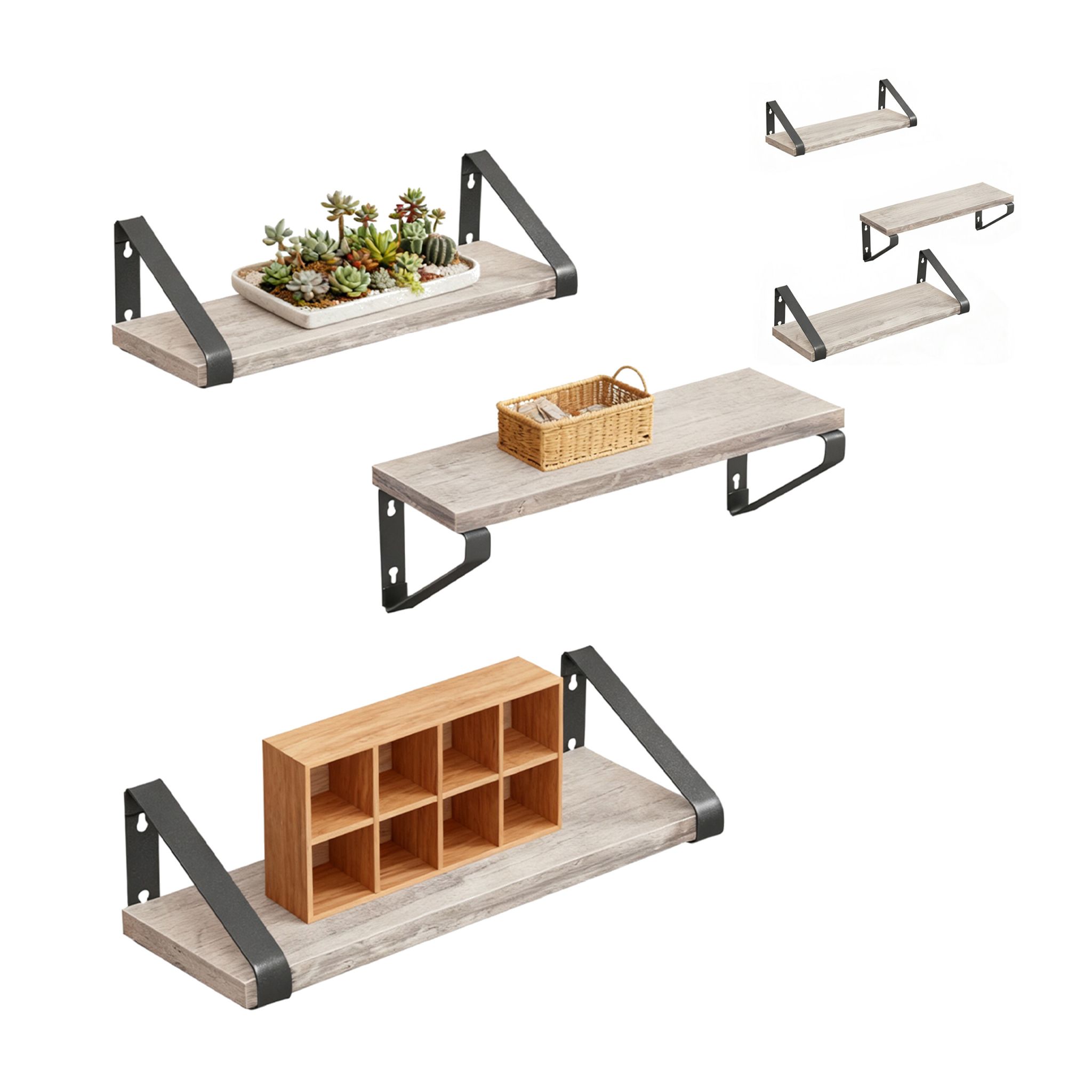 Wandregal Set 3 Grössen Beige-Schwarz