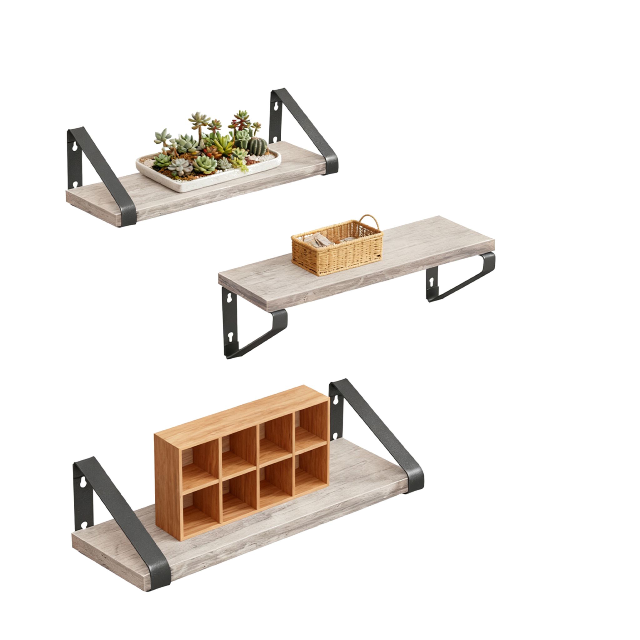 Wandregal Set 3 Grössen Beige-Schwarz