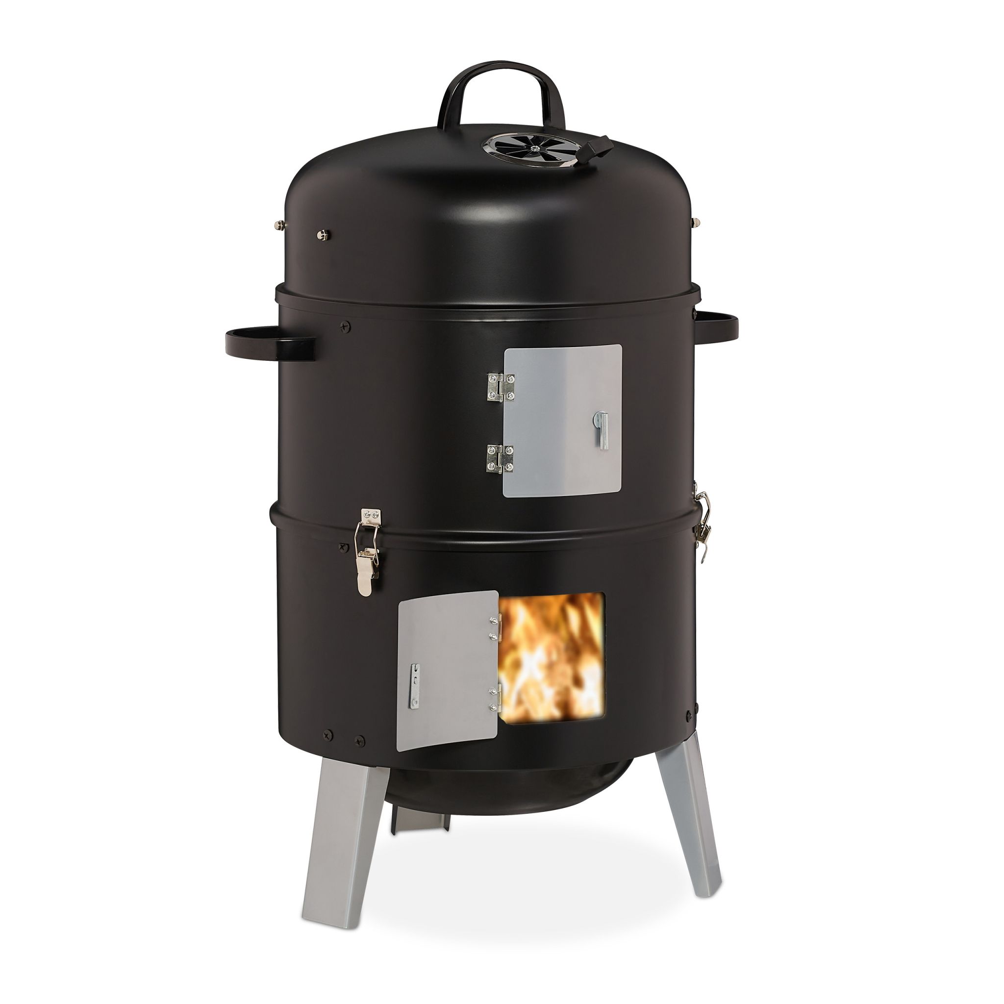 Smoker Räuchertonne Schwarz-Silber
