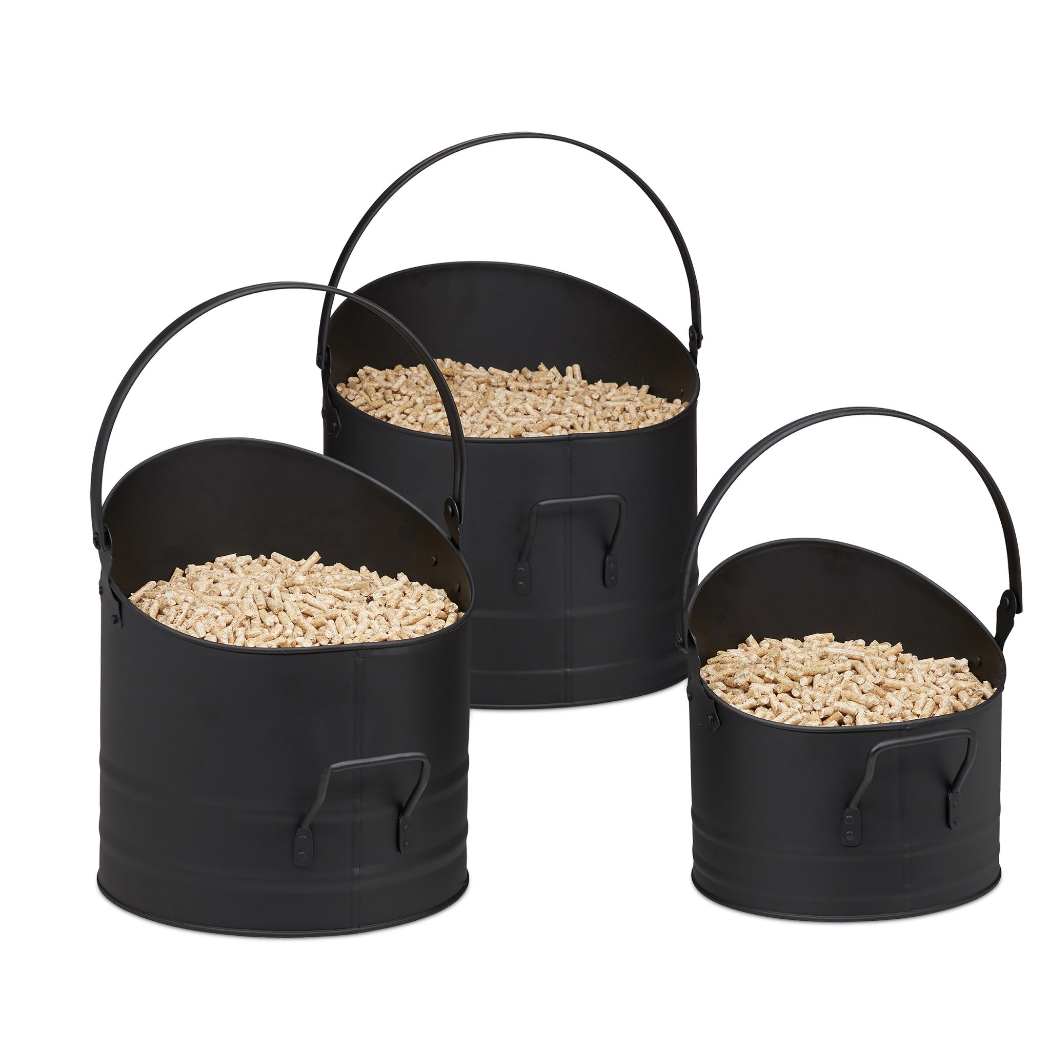 Pelleteimer 3er-Set Schwarz