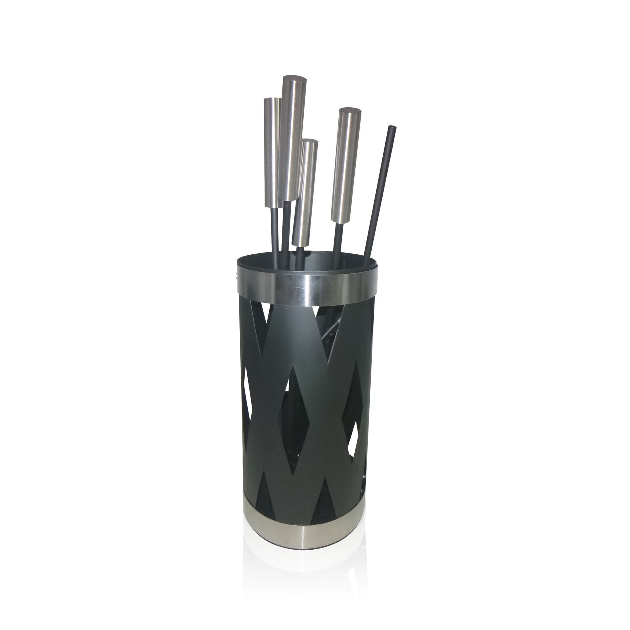 Kaminbesteck Eisen & Edelstahl 5-tlg. Schwarz-Silber