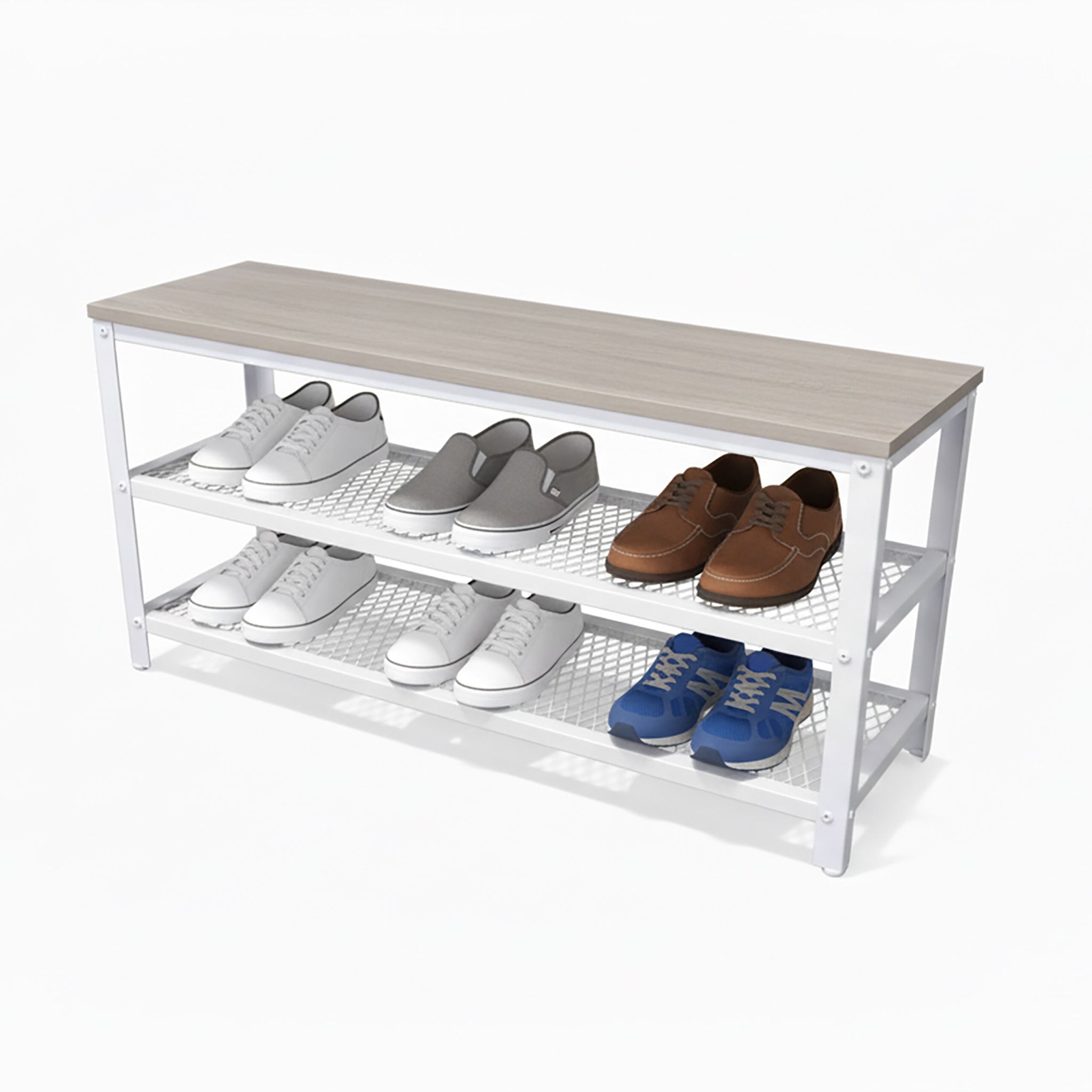 Schuhbank mit 2 Schuhablagen Weiss-Hellbraun