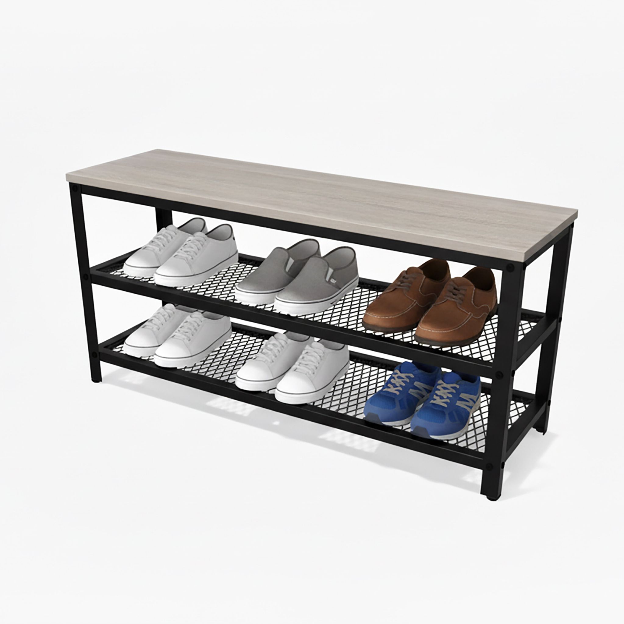 Schuhbank mit 2 Schuhablagen Hellbraun-Schwarz