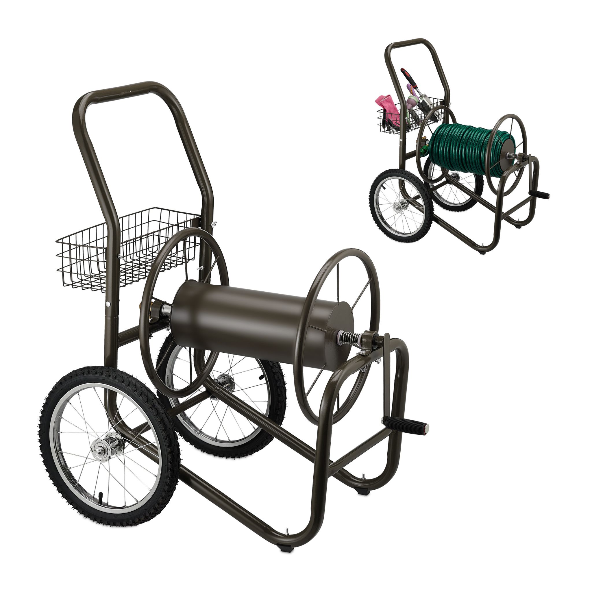 Schlauchwagen mit Korb Braun