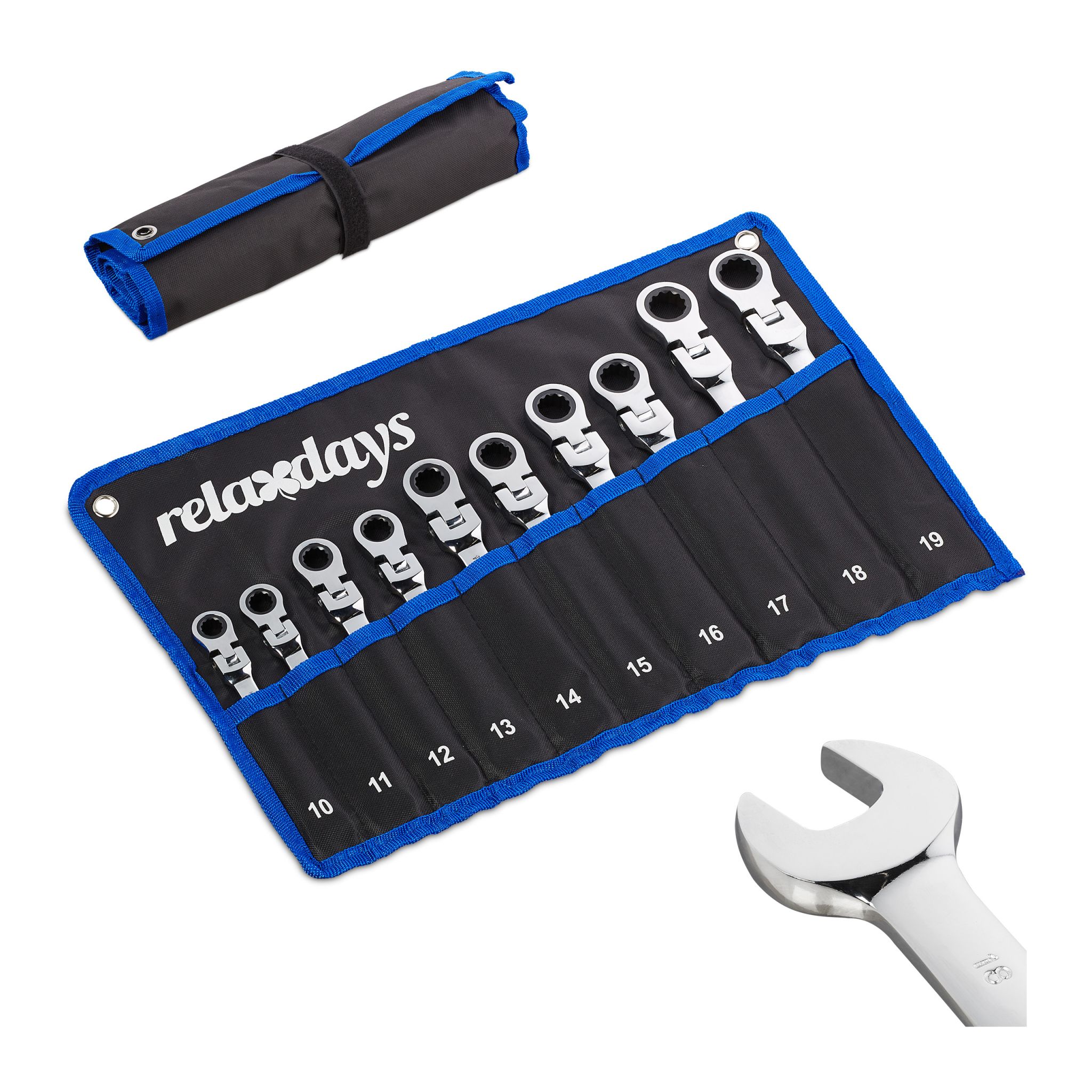 Flexibles Schraubenschlüssel Set 10-tlg. Blau-Schwarz-Silber