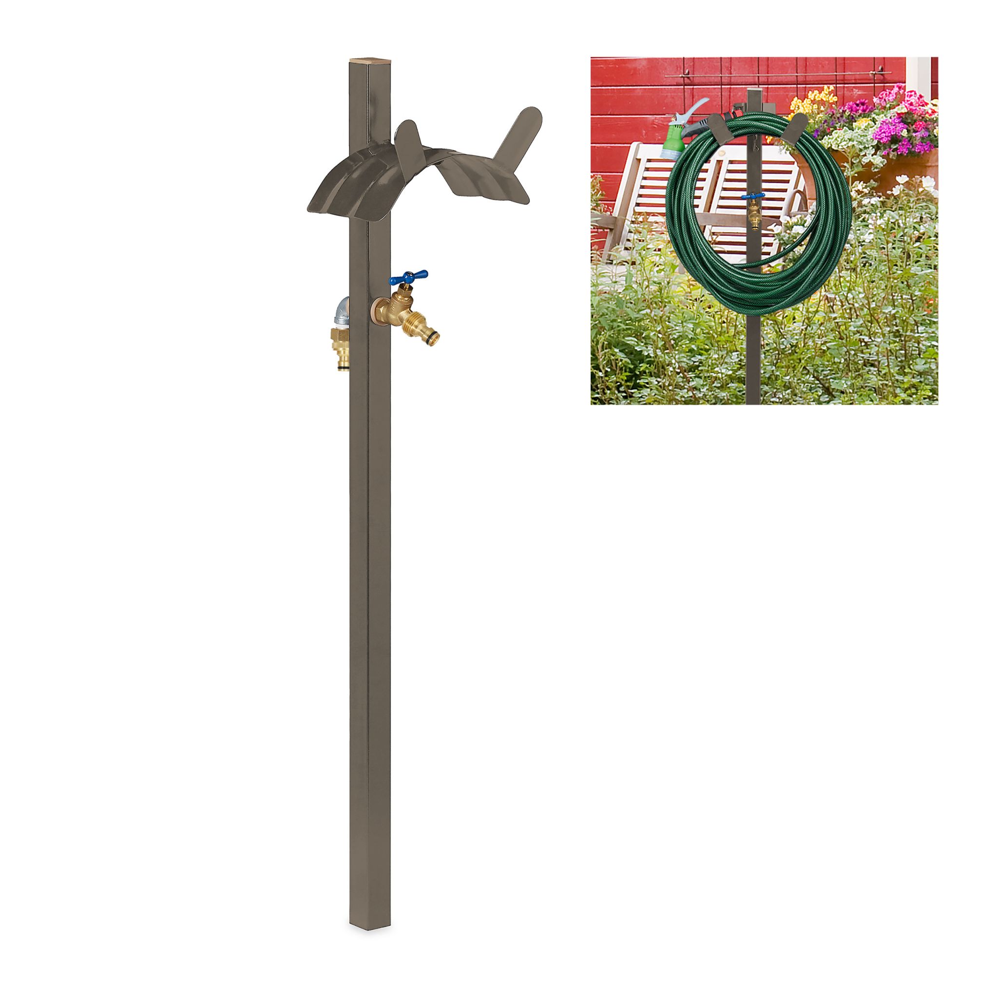 Wasserzapfstelle mit Schlauchhalter Braun-Gold