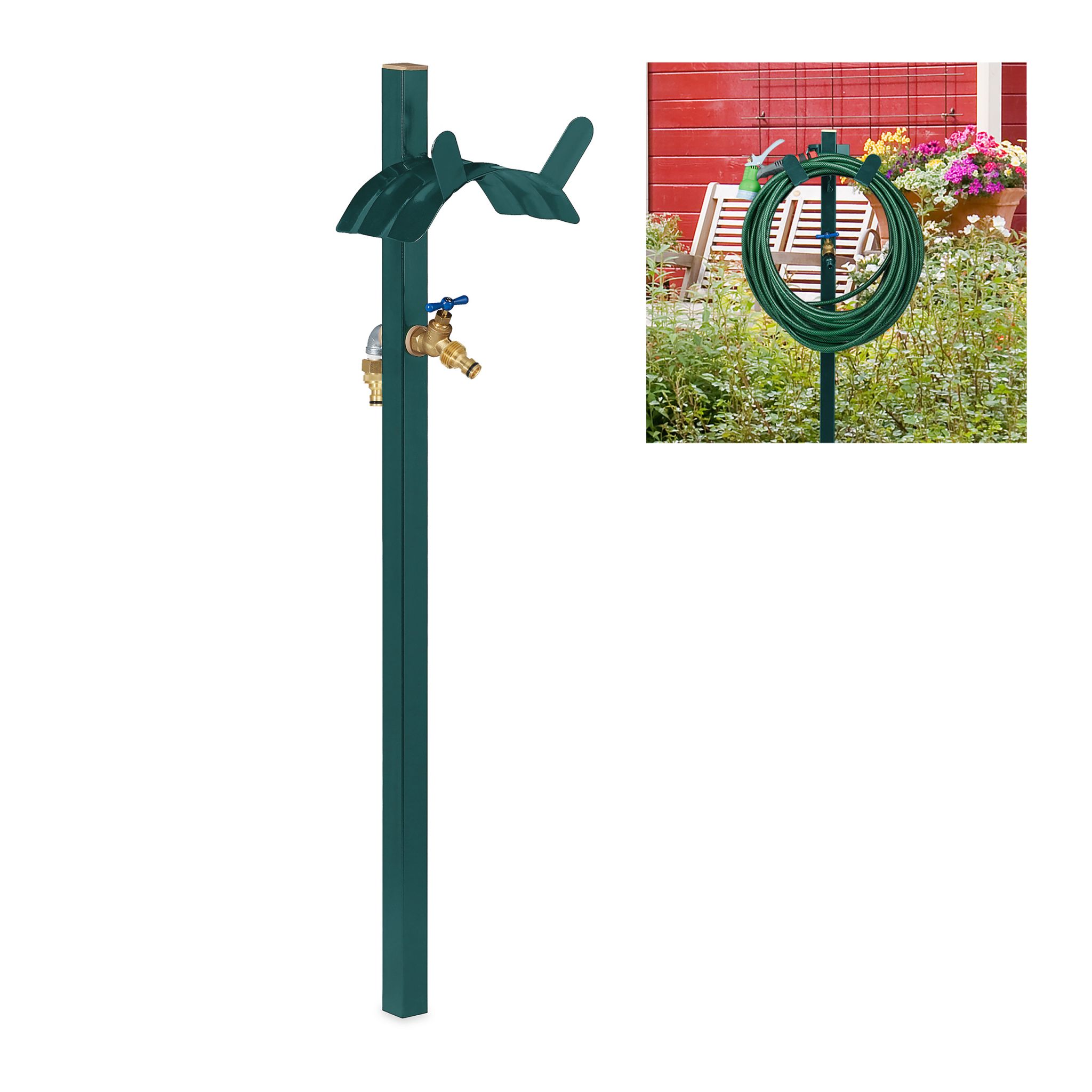 Wasserzapfstelle mit Schlauchhalter Gold-Grün