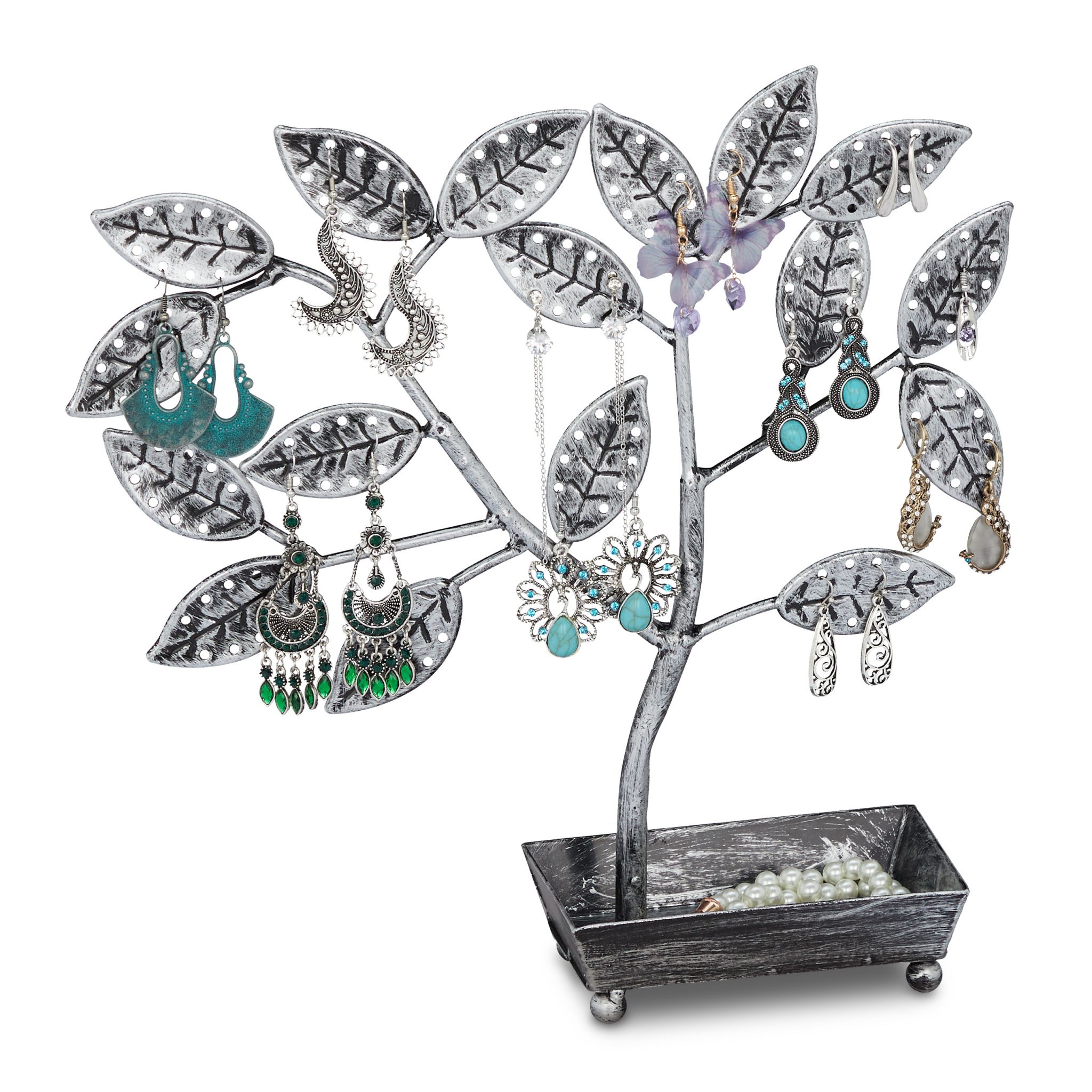 Schmuckbaum mit Schale Schwarz-Silber