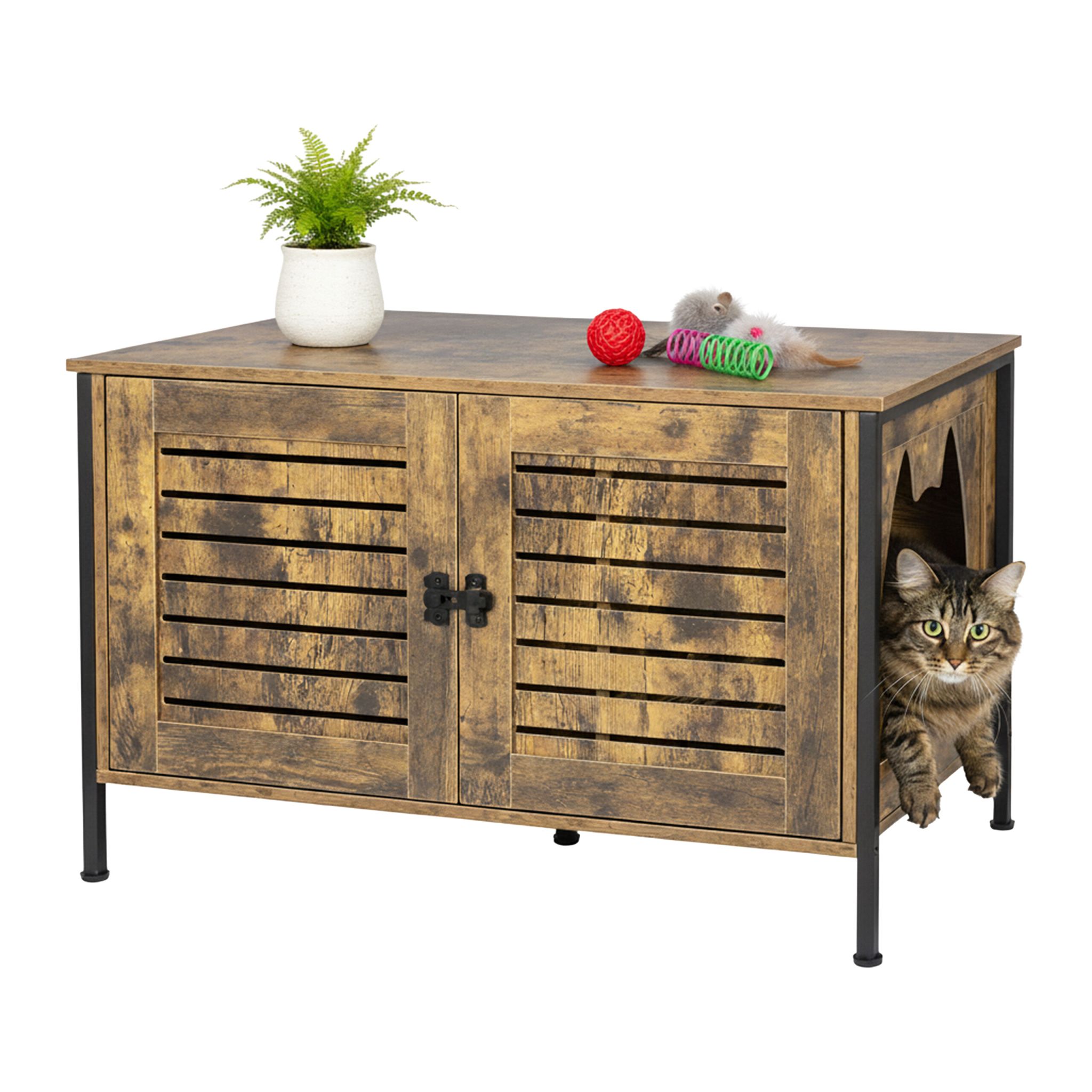 Katzenschrank für Katzenklo Dunkelbraun-Schwarz