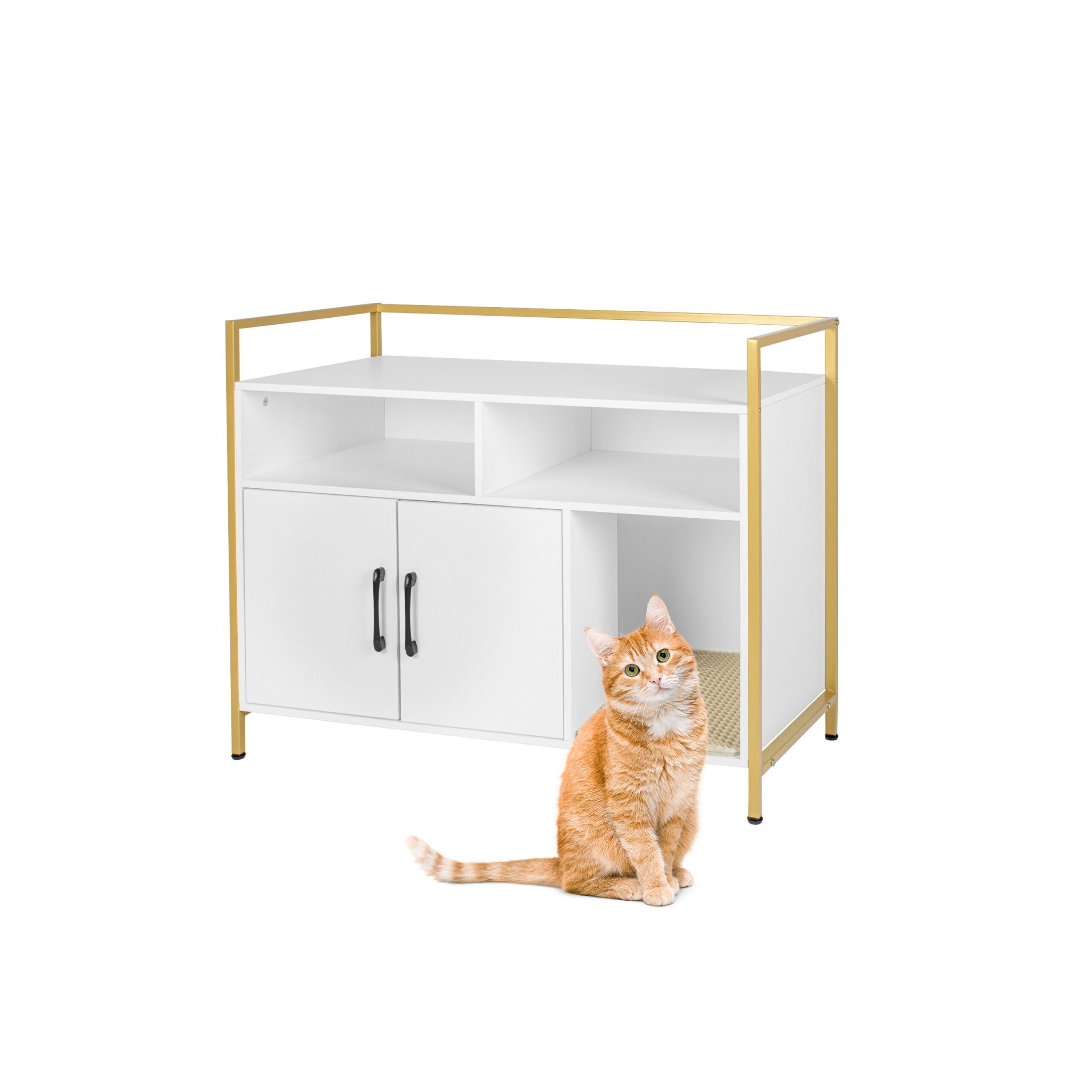 Katzenschrank für Katzenklo Weiss-Gold-Schwarz