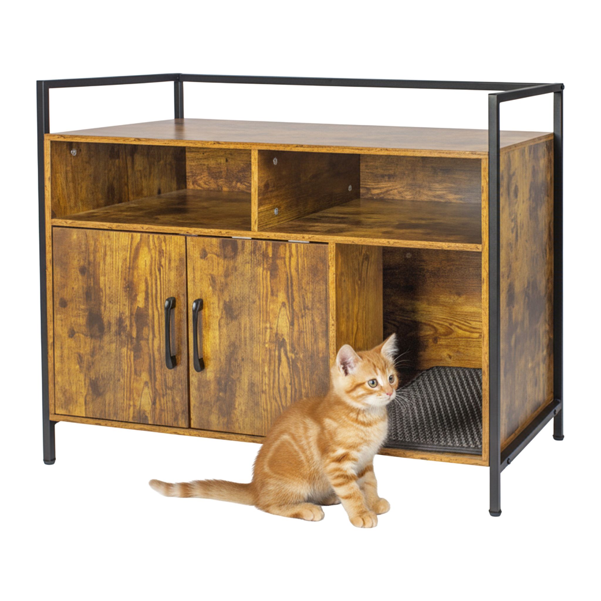 Katzenschrank für Katzenklo Dunkelbraun-Schwarz