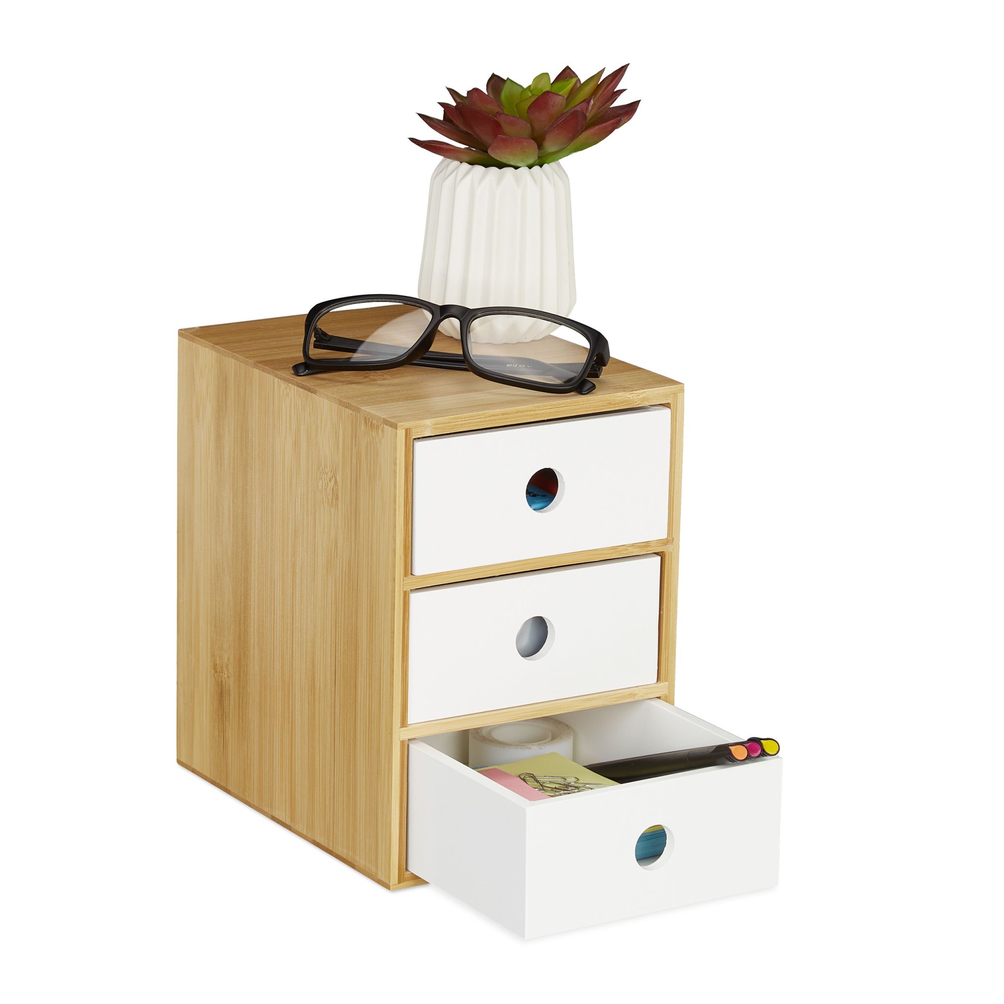 Schreibtisch Organizer 3 Schubladen Weiss-Hellbraun