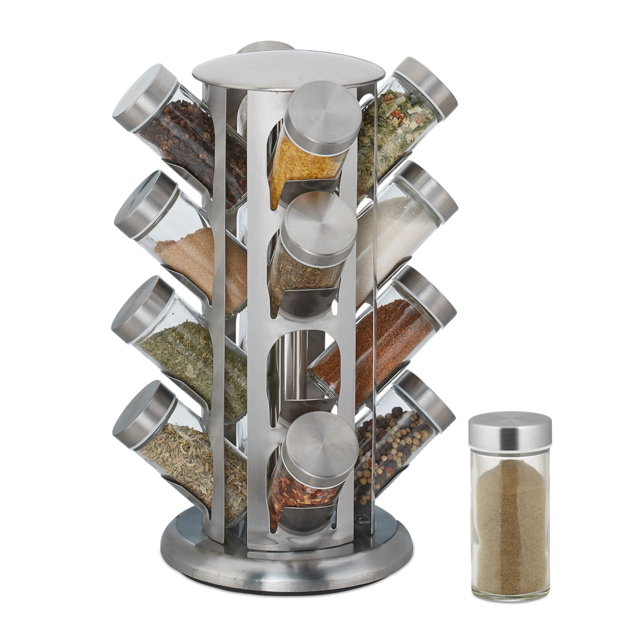 Gewürzkarussell mit 16 Gläsern Silber-Transparent