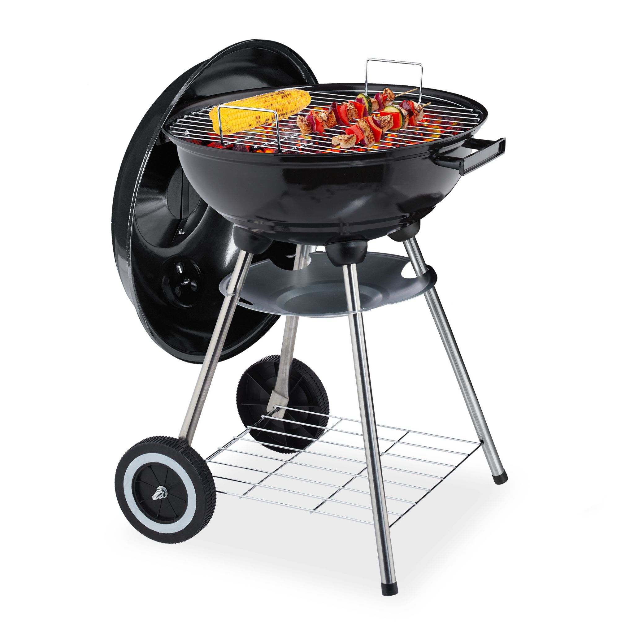 Kugelgrill mit Deckel Schwarz-Silber