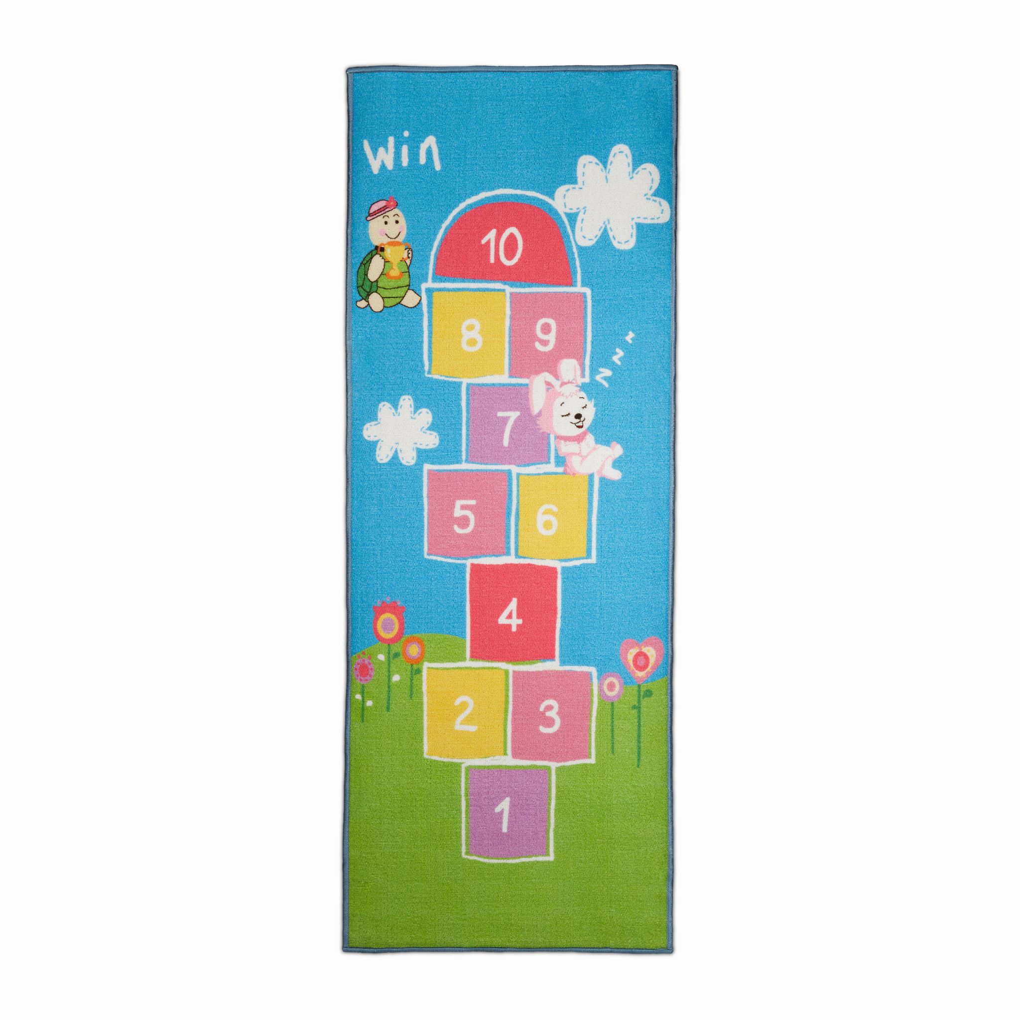 Kinderteppich Hüpfspiel 180 x 70cm Blau-Grün-Rosa