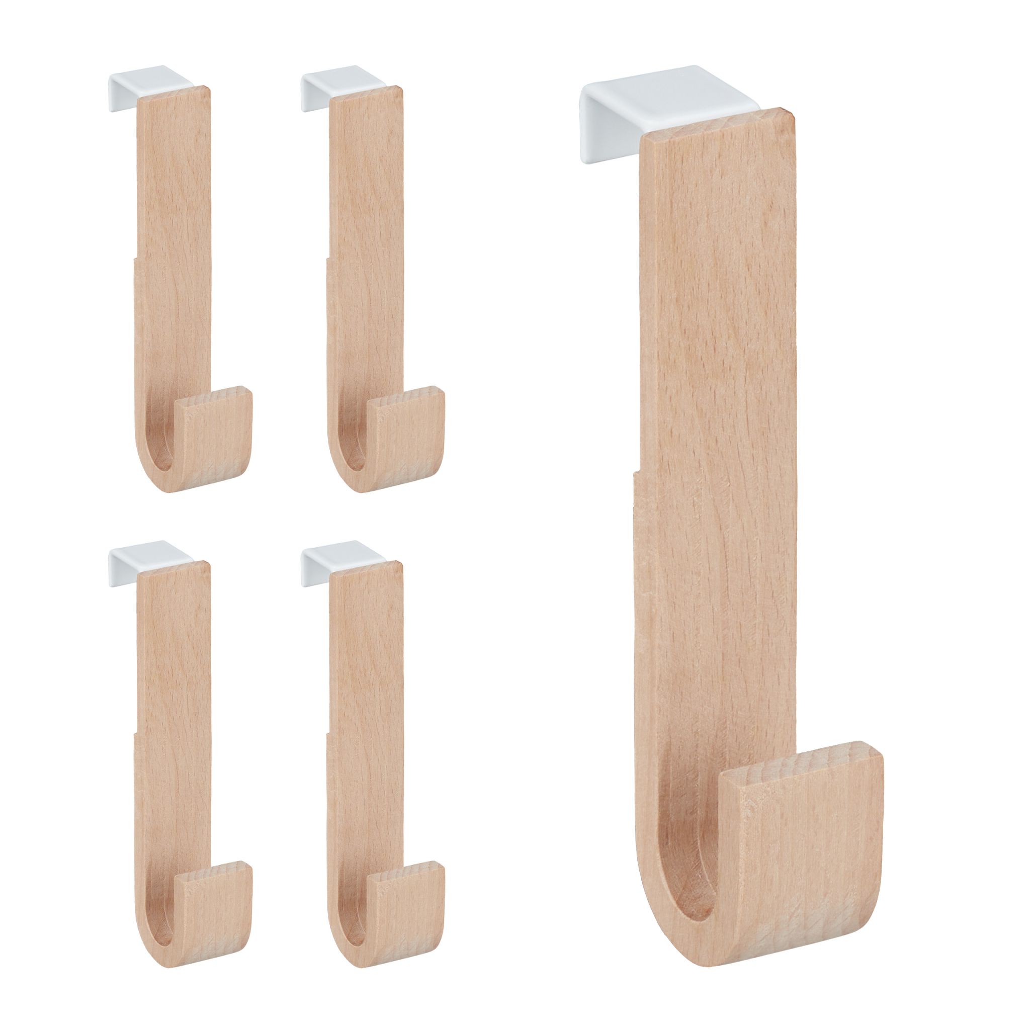Türhaken Holz 5er-Set Weiss-Hellbraun
