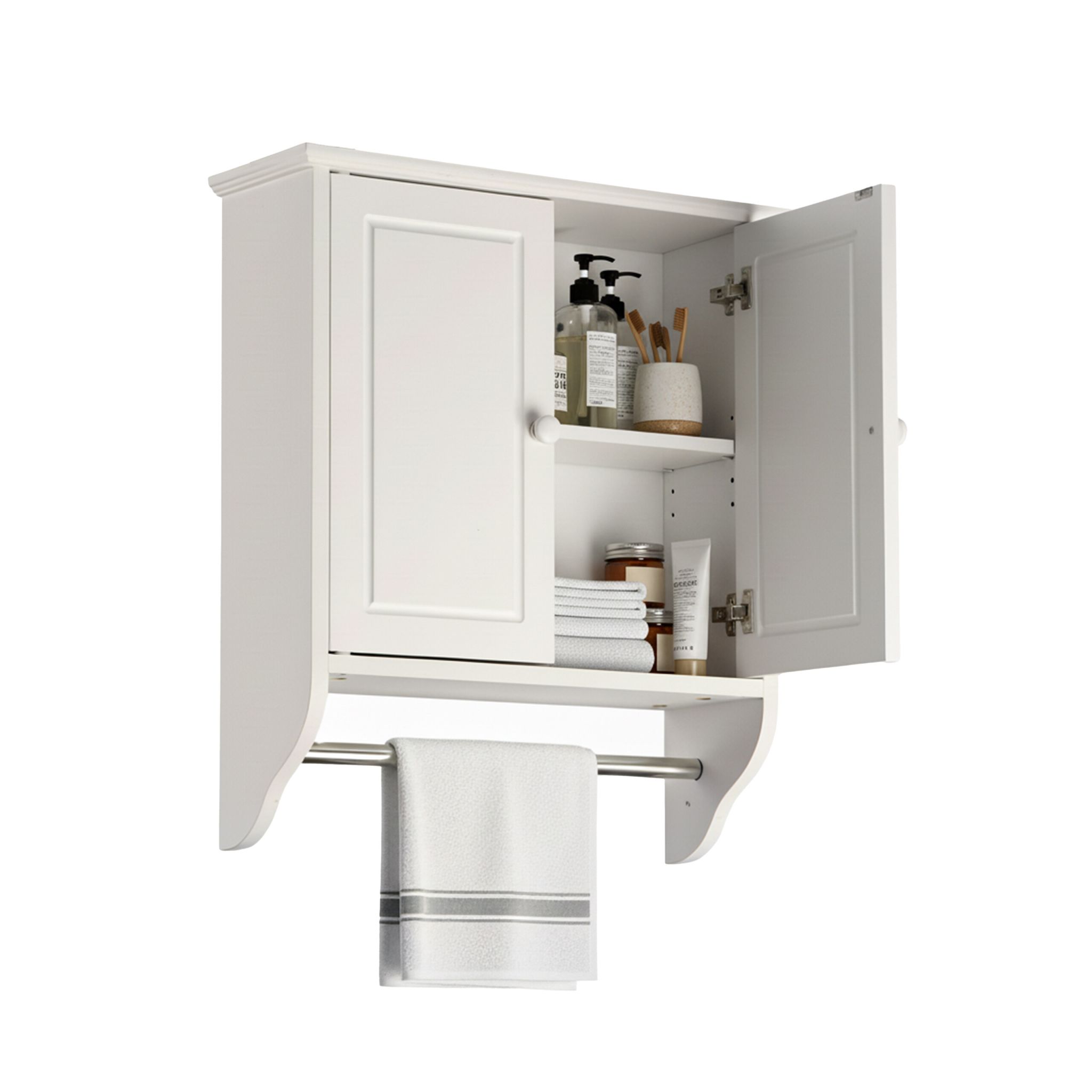 Hängeschrank Bad mit Handtuchstange Weiss-Silber