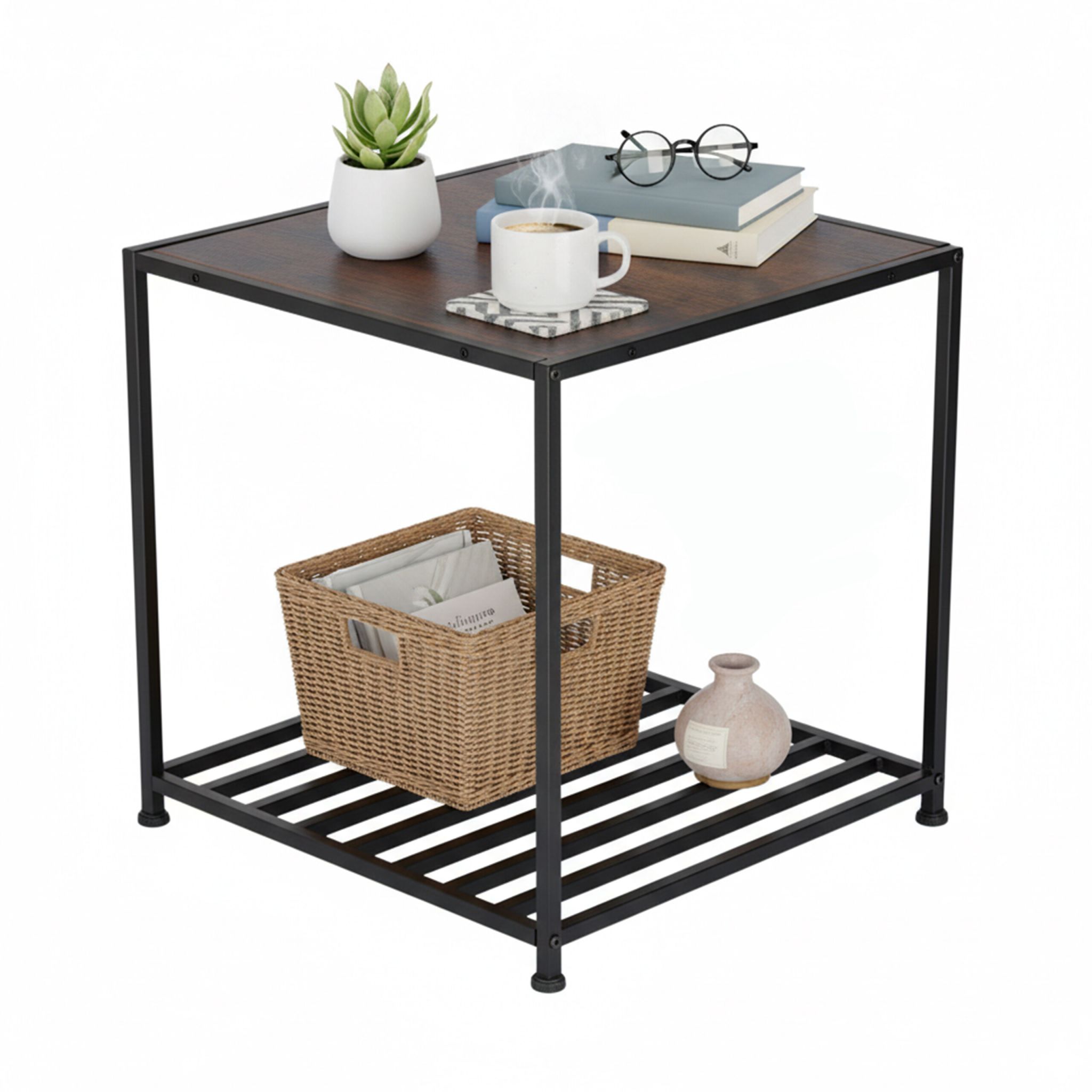 Beistelltisch Industrial mit Ablage Braun-Schwarz