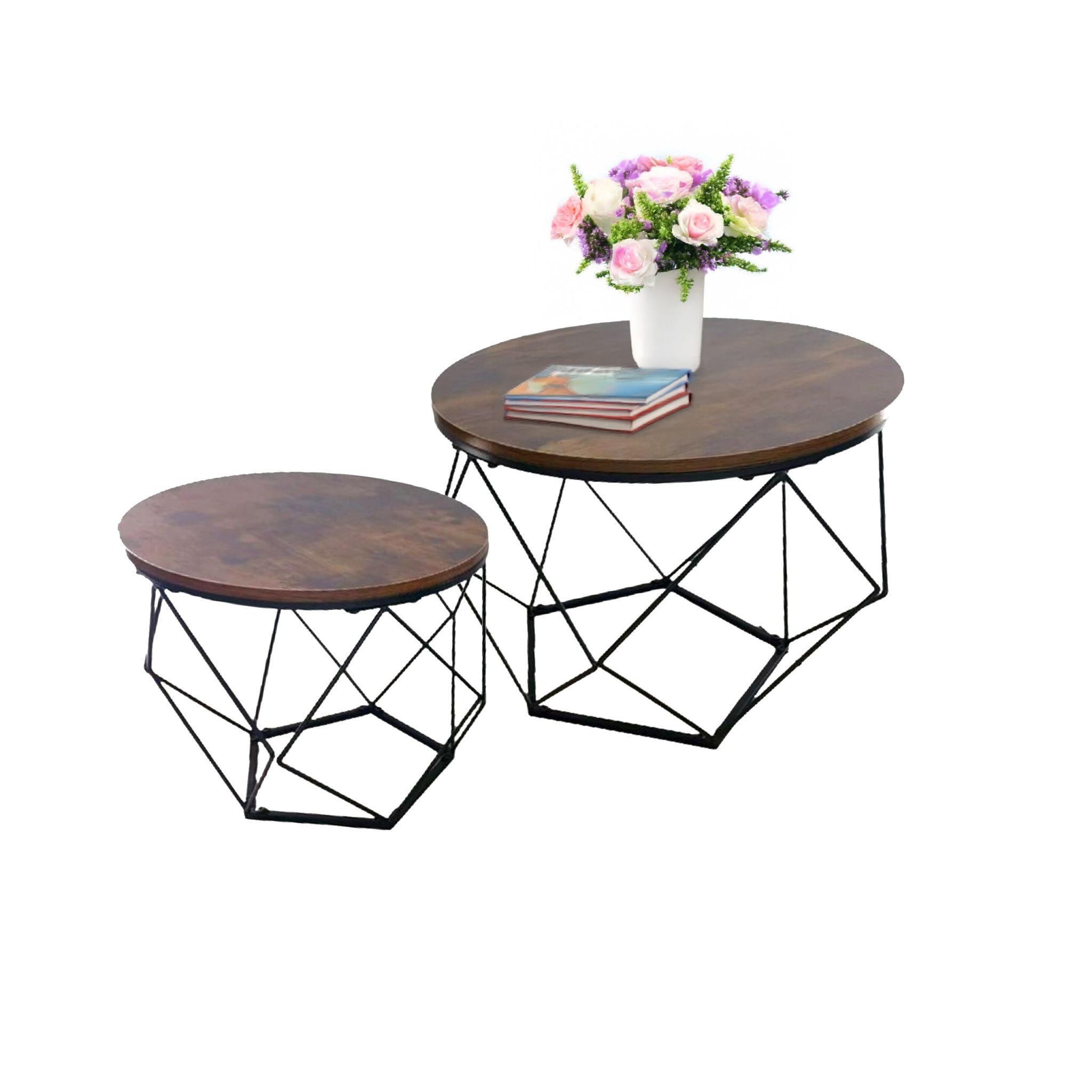Couchtisch 2er-Set Industrial-Design Braun-Schwarz