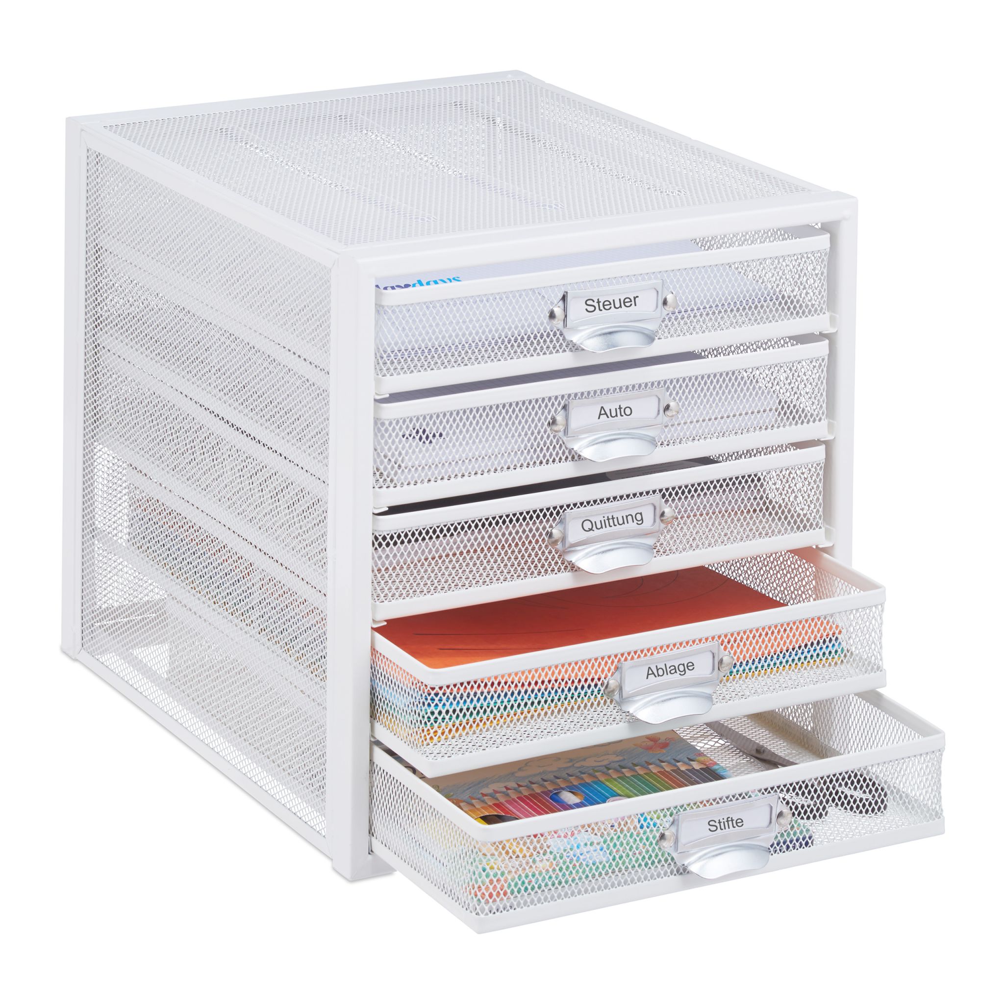 Schubladenbox mit 5 Schubfächern Weiss