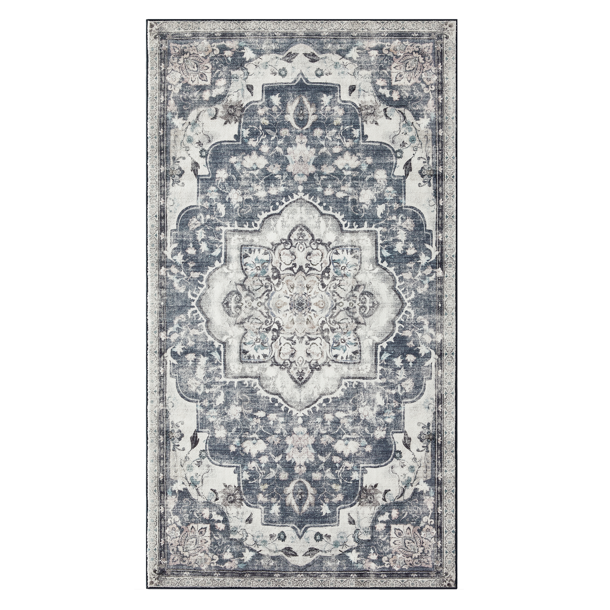 Vintage Teppich 80x150 cm waschbar rutschfest Taubengrau