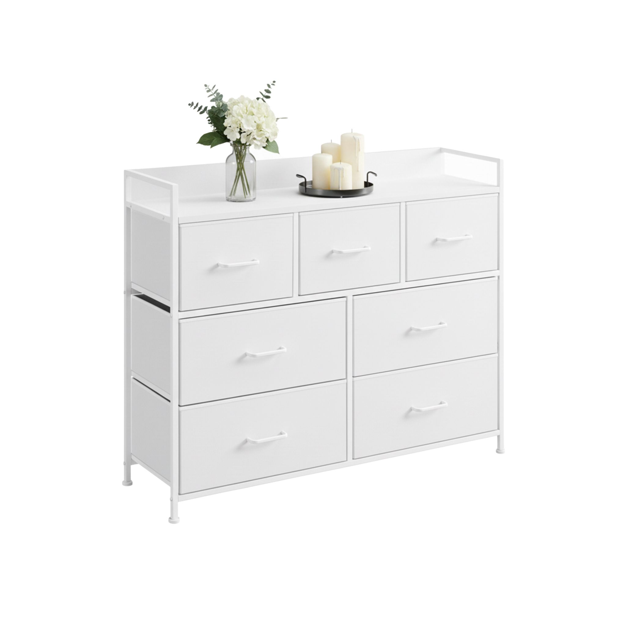 Kommode mit 7 Stoffschubladen Weiss