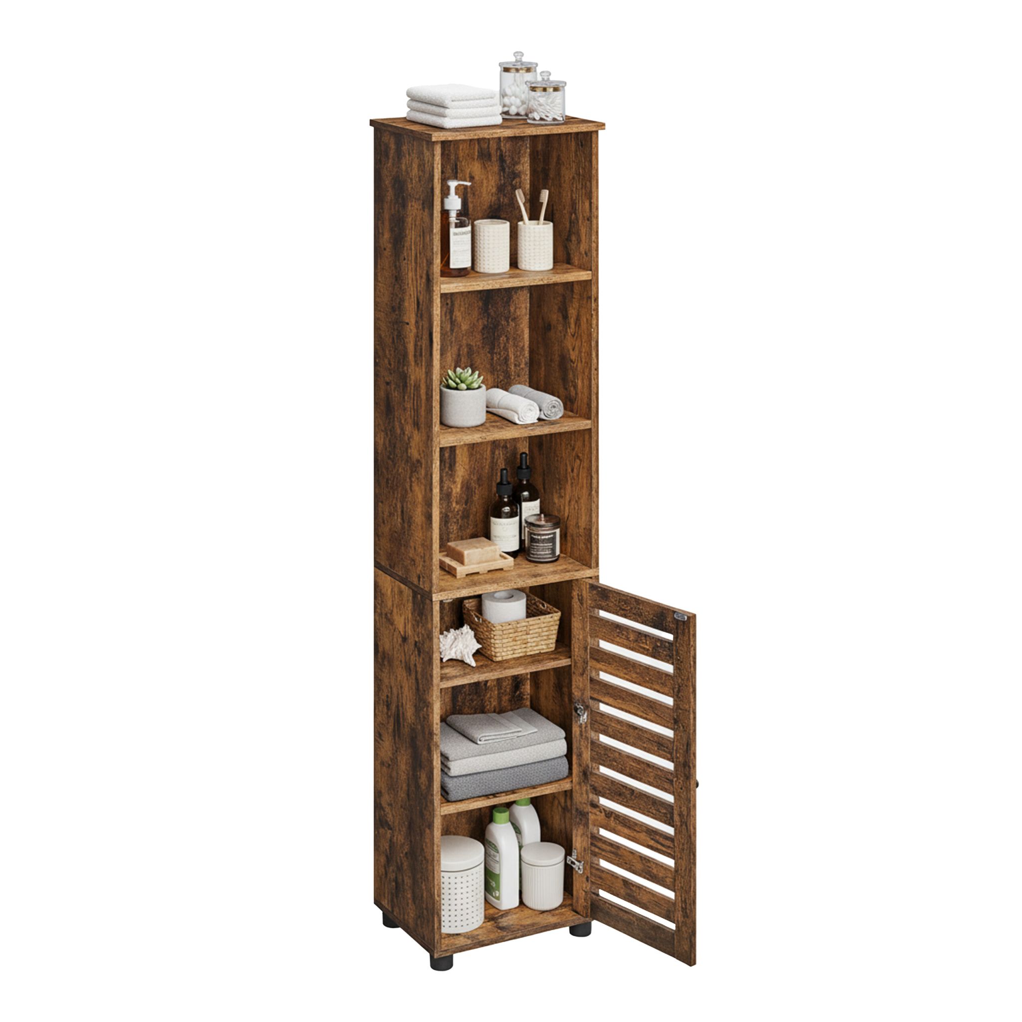 Hoher Badezimmerschrank mit Tür Braun