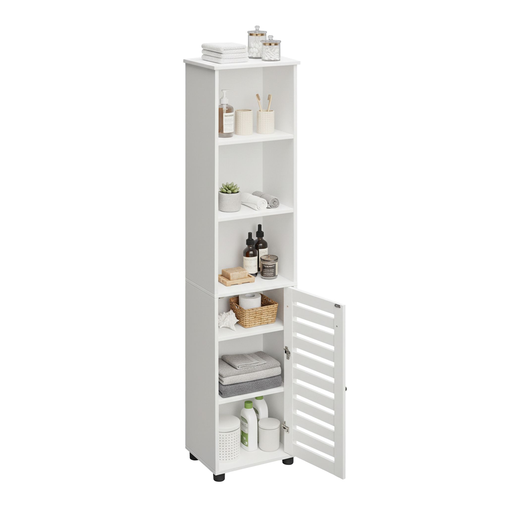 Hoher Badezimmerschrank mit Tür Weiss
