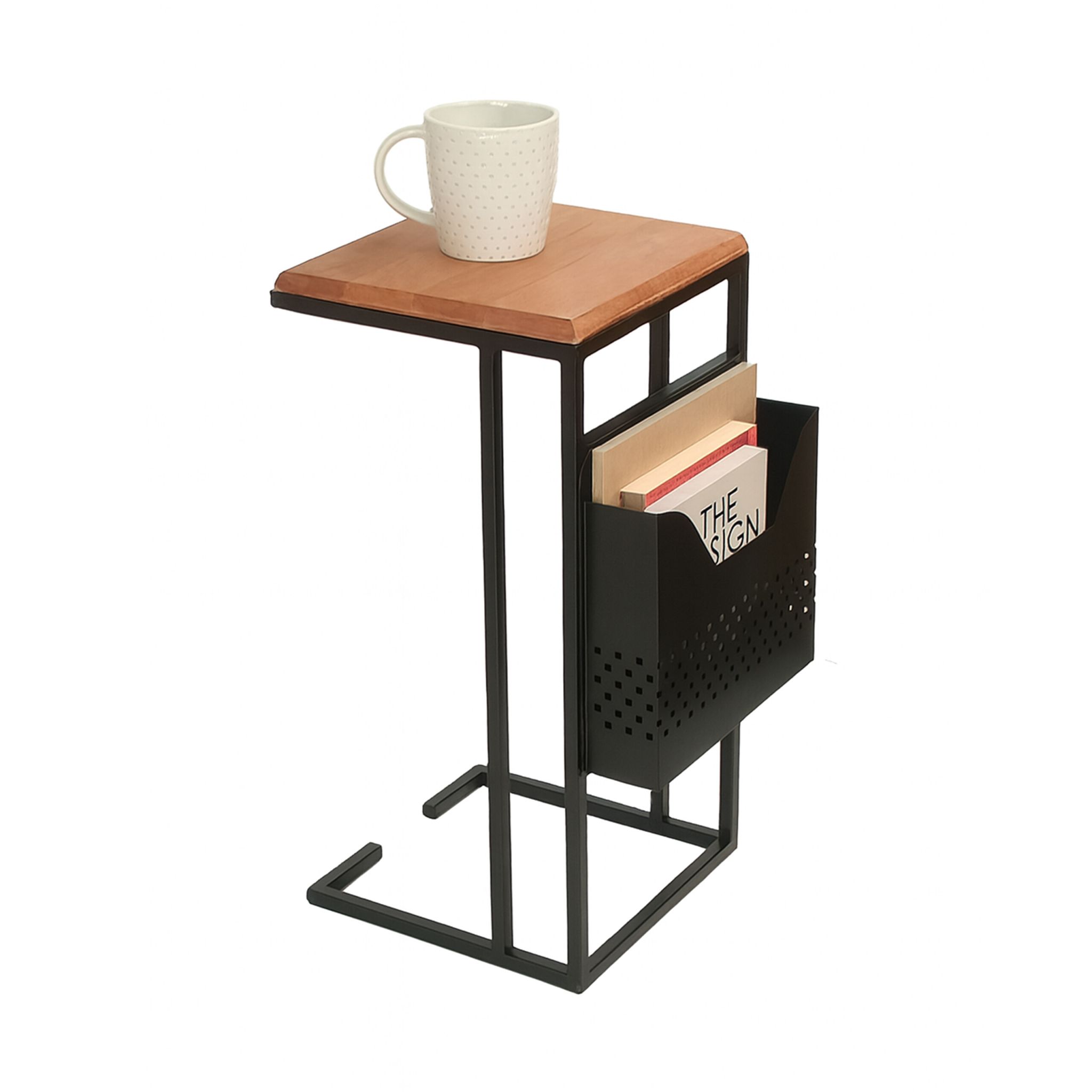 Beistelltisch mit Zeitungsablage C-Form Hellbraun-Schwarz